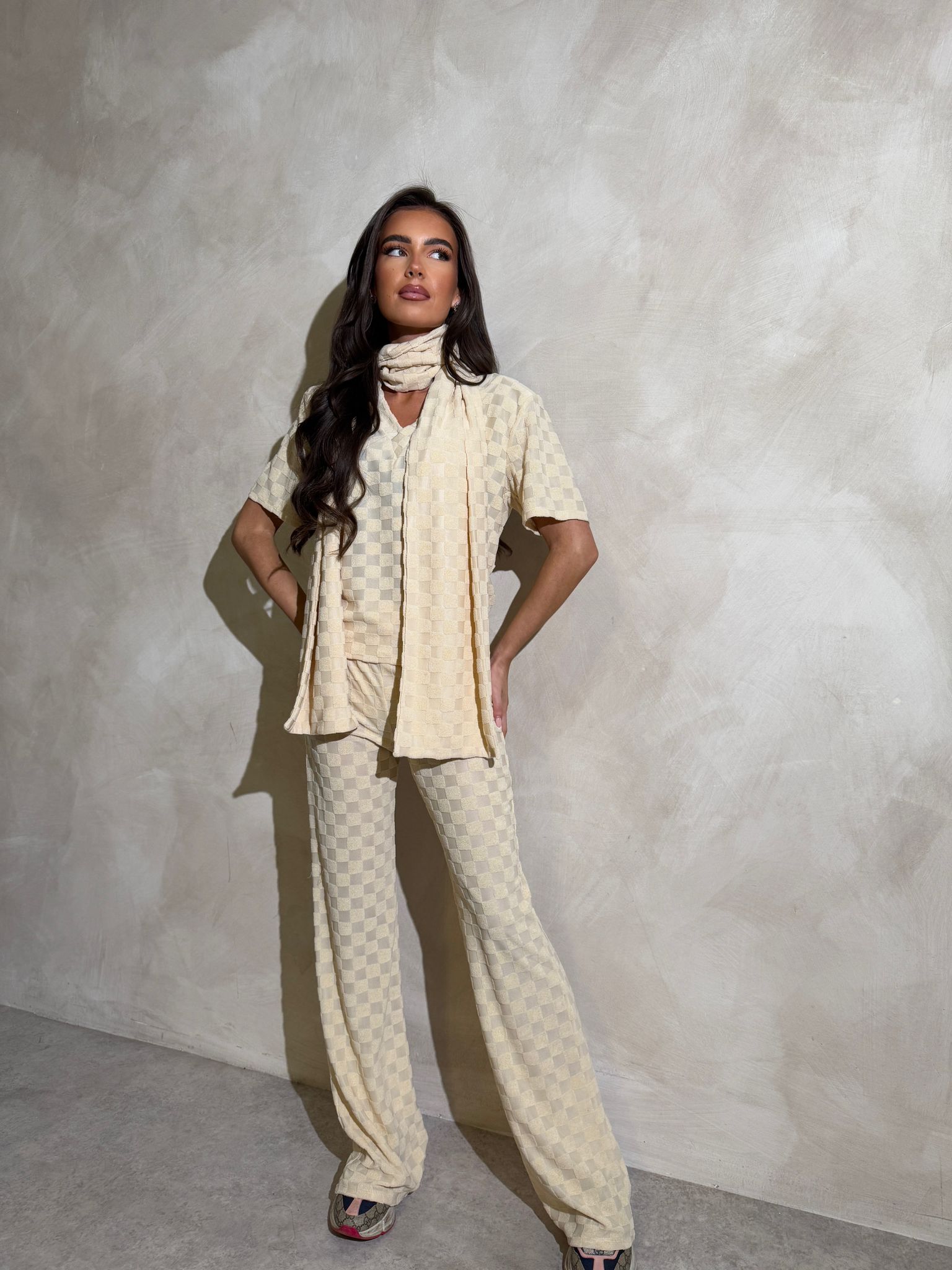 Scarf Square towelling trouser set - cream