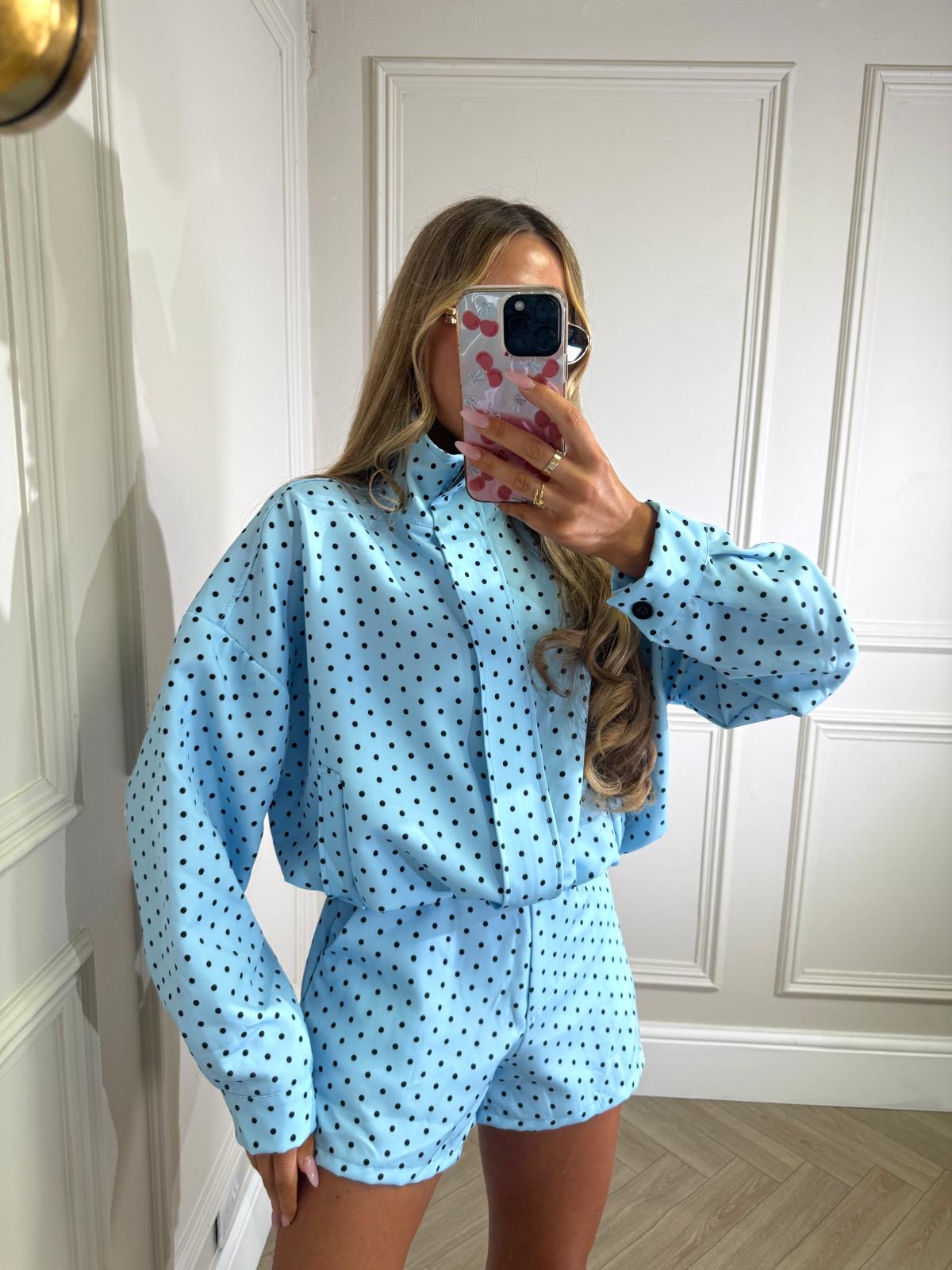 Polka dot jacket set - blue