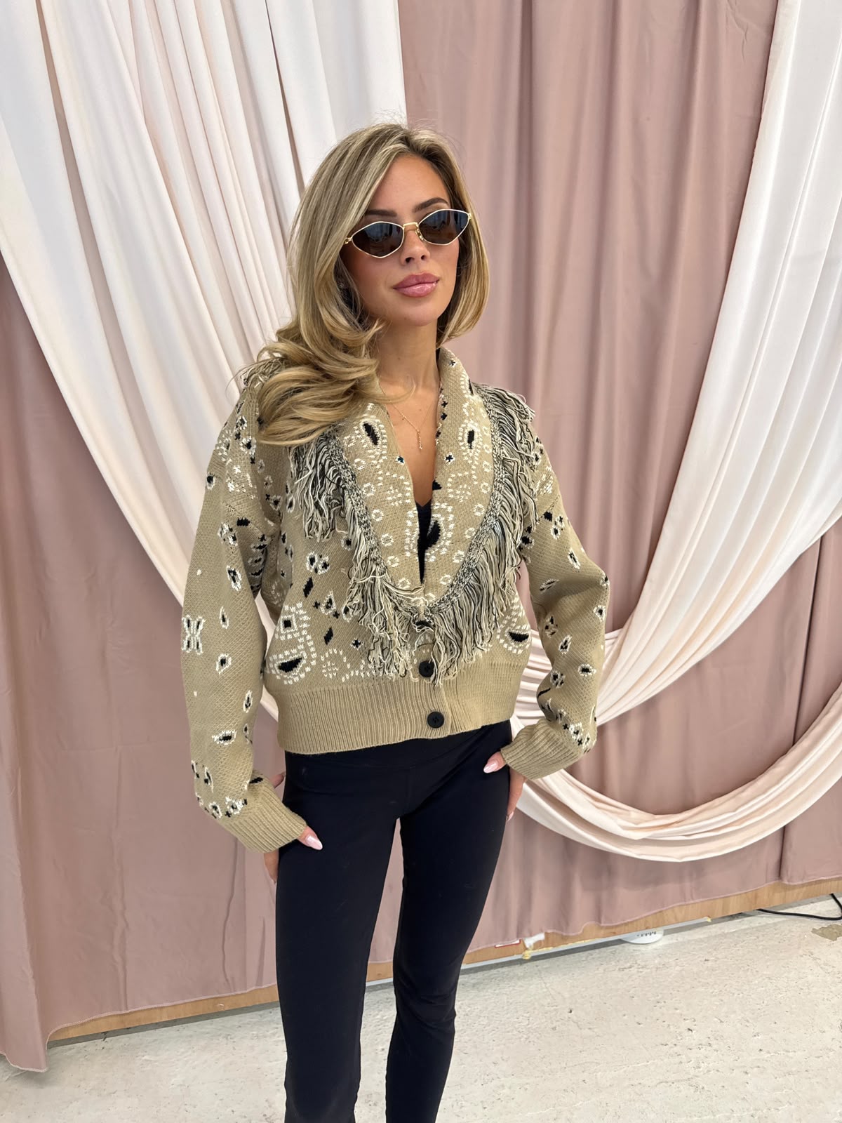 Fringe Bandana knit cardigan - beige