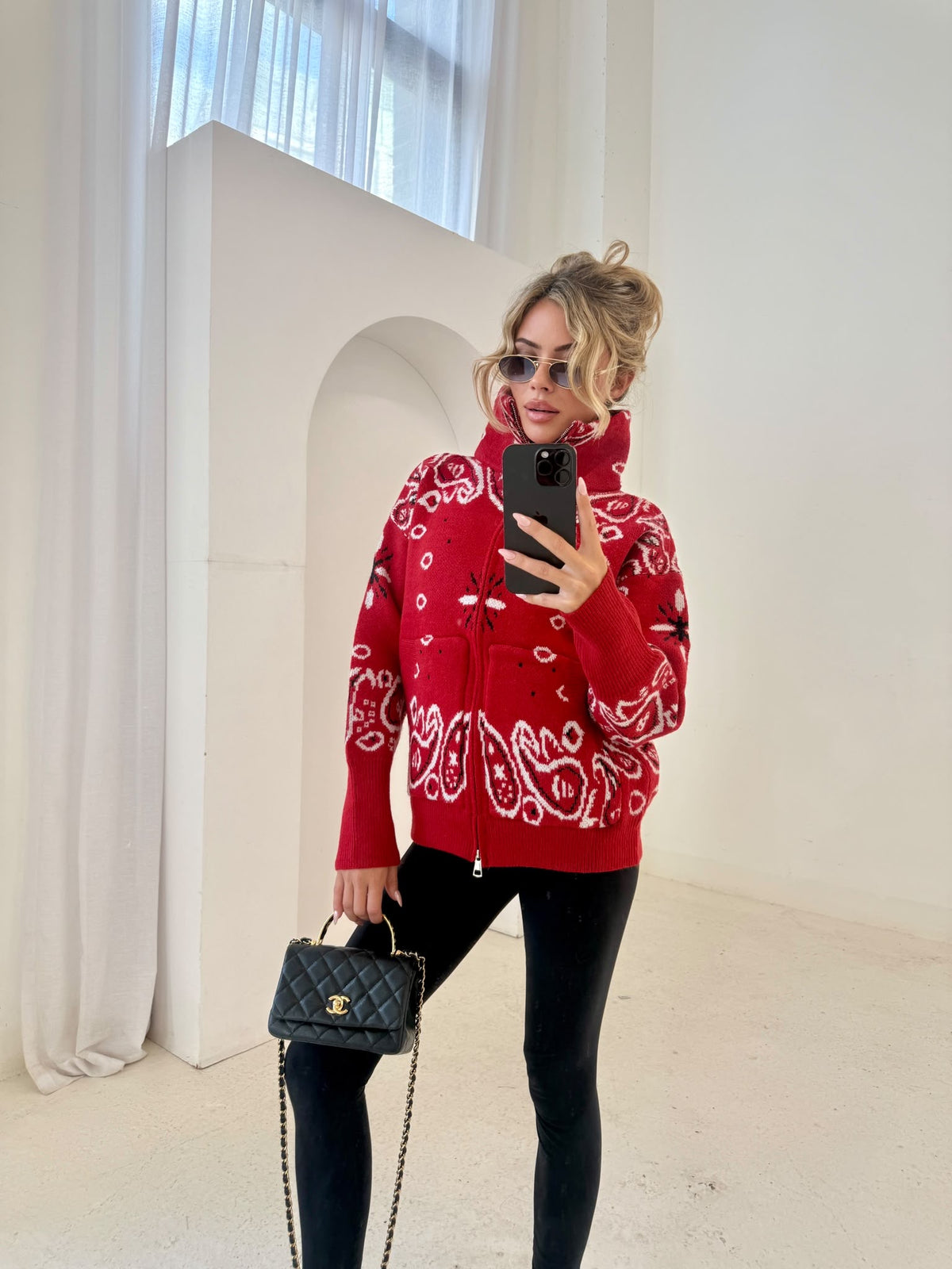 Bandana knit cardigan - red