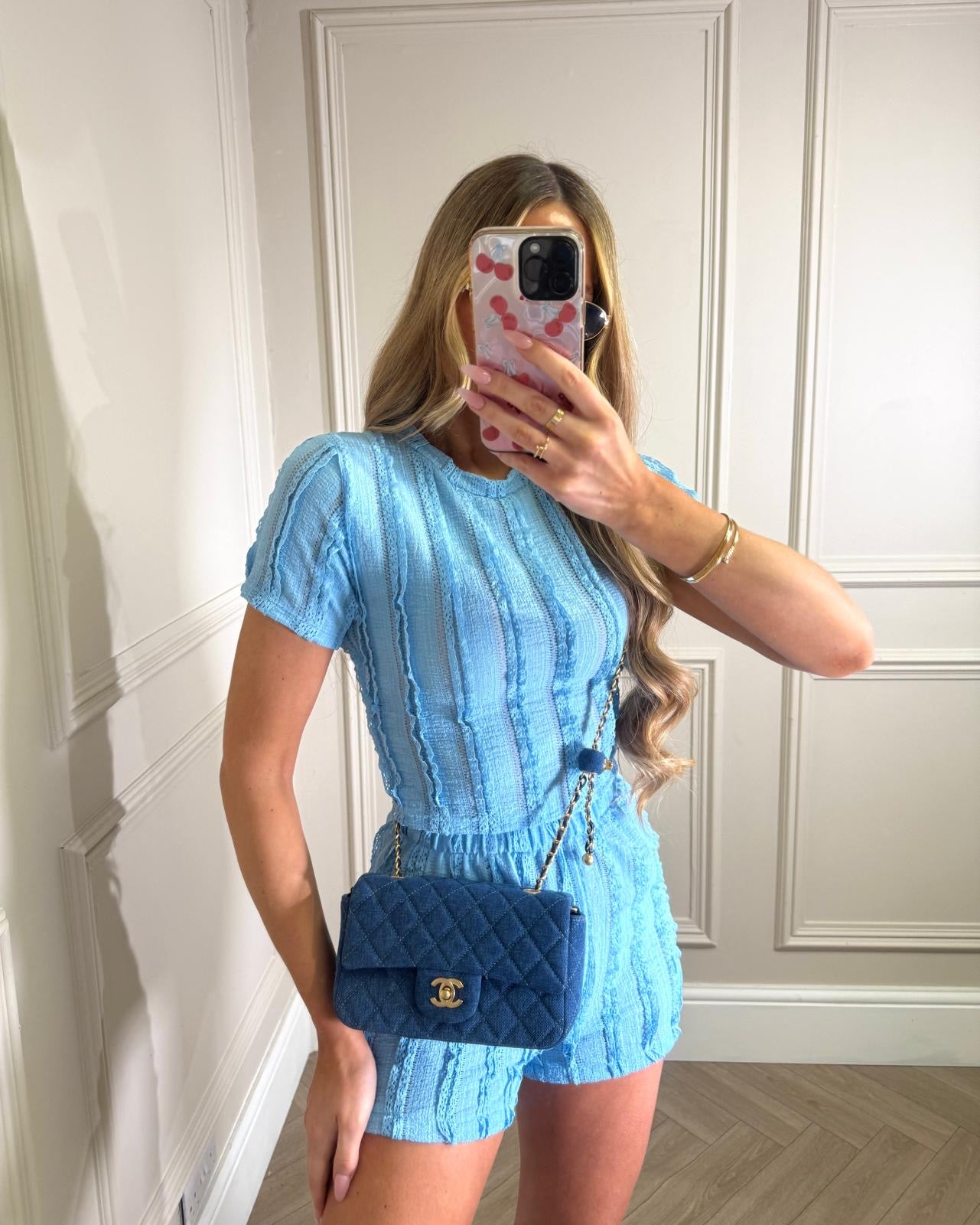Daisy crinkle short set - blue