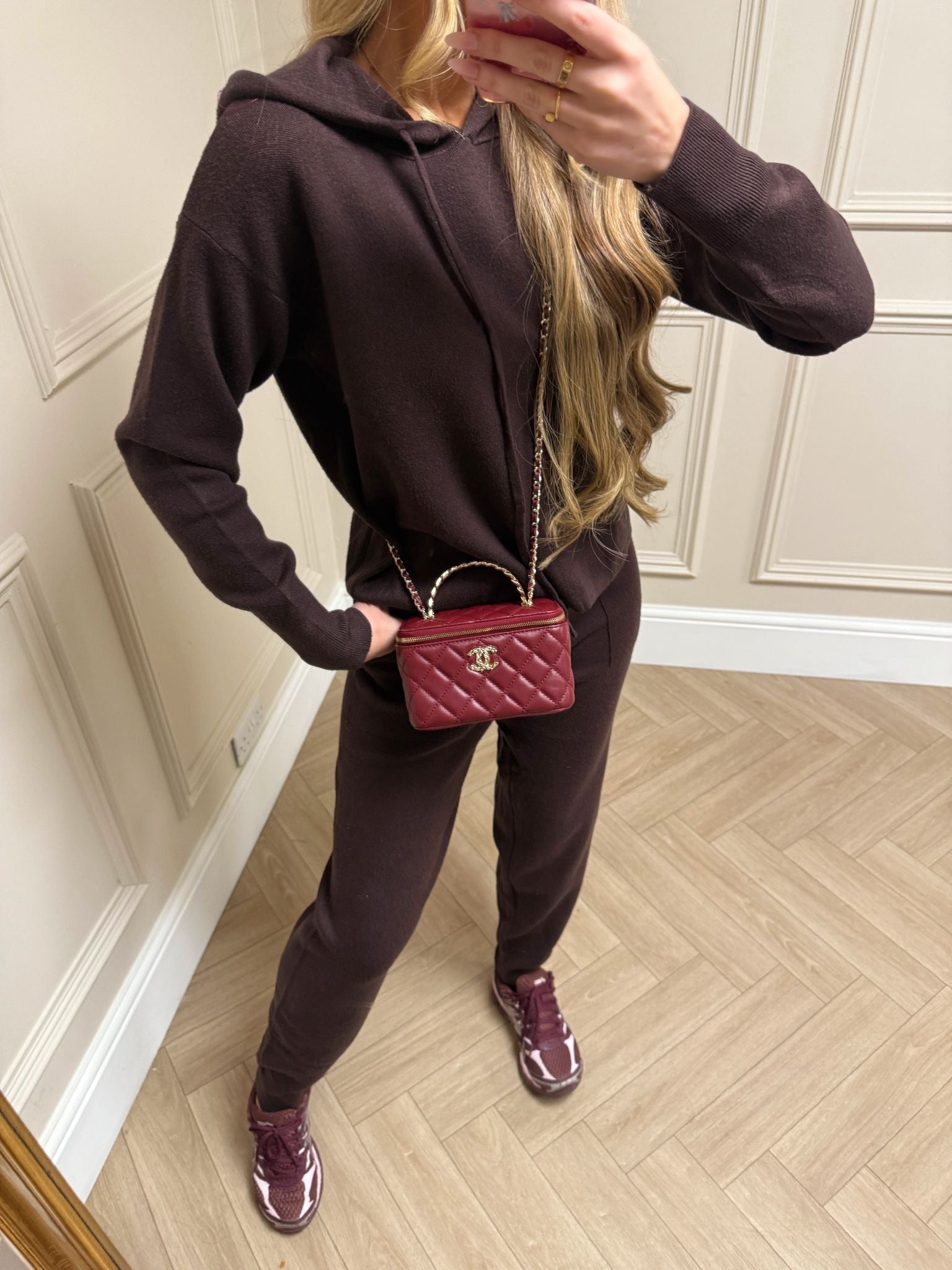 Knit hoodie lounge set - brown