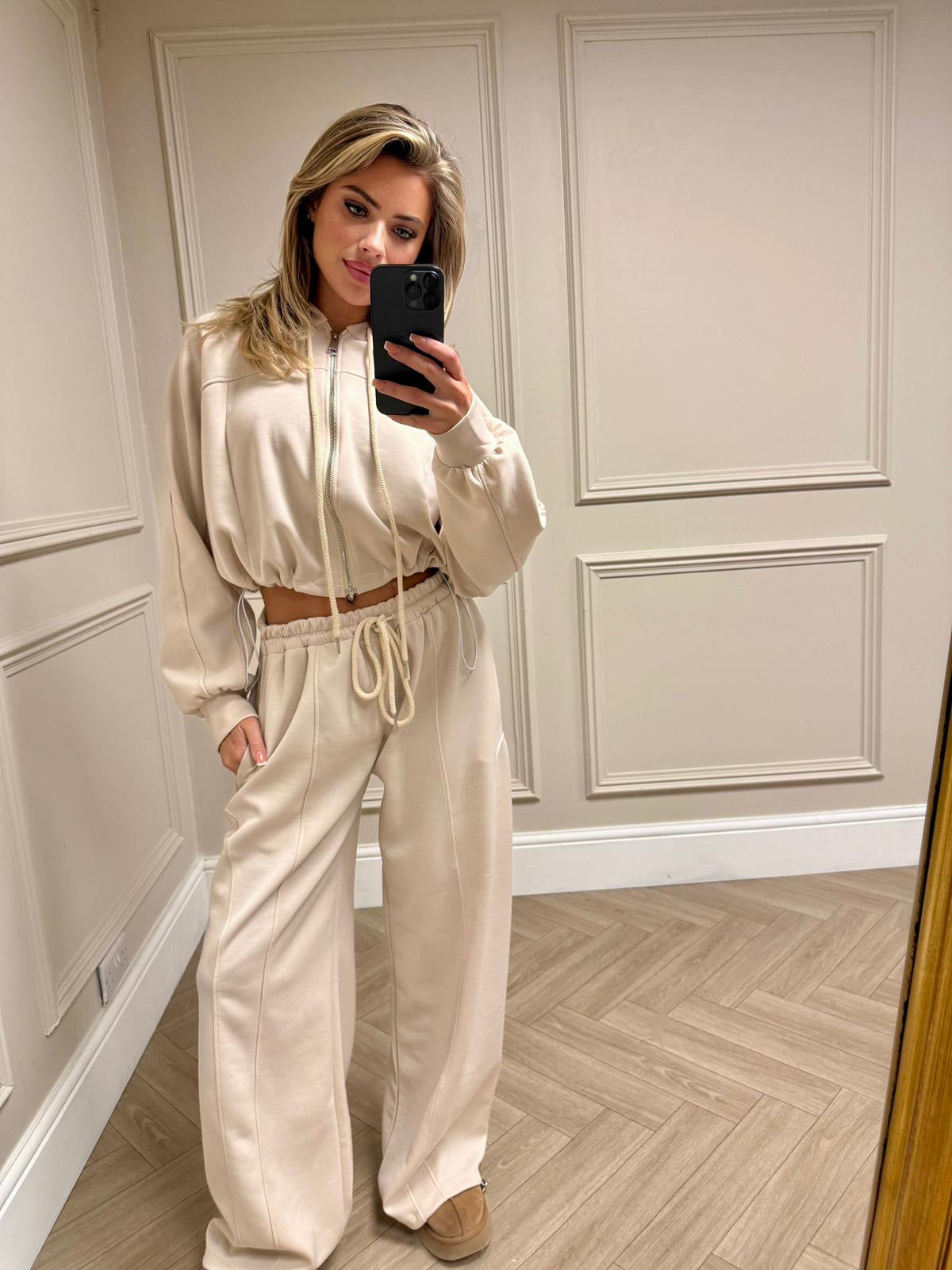 Zip jacket flare leg tracksuit - cream