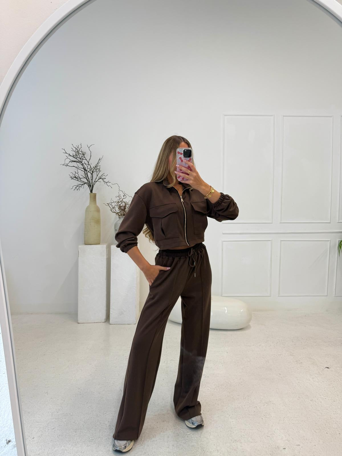 Gold zip pocket tracksuit - brown