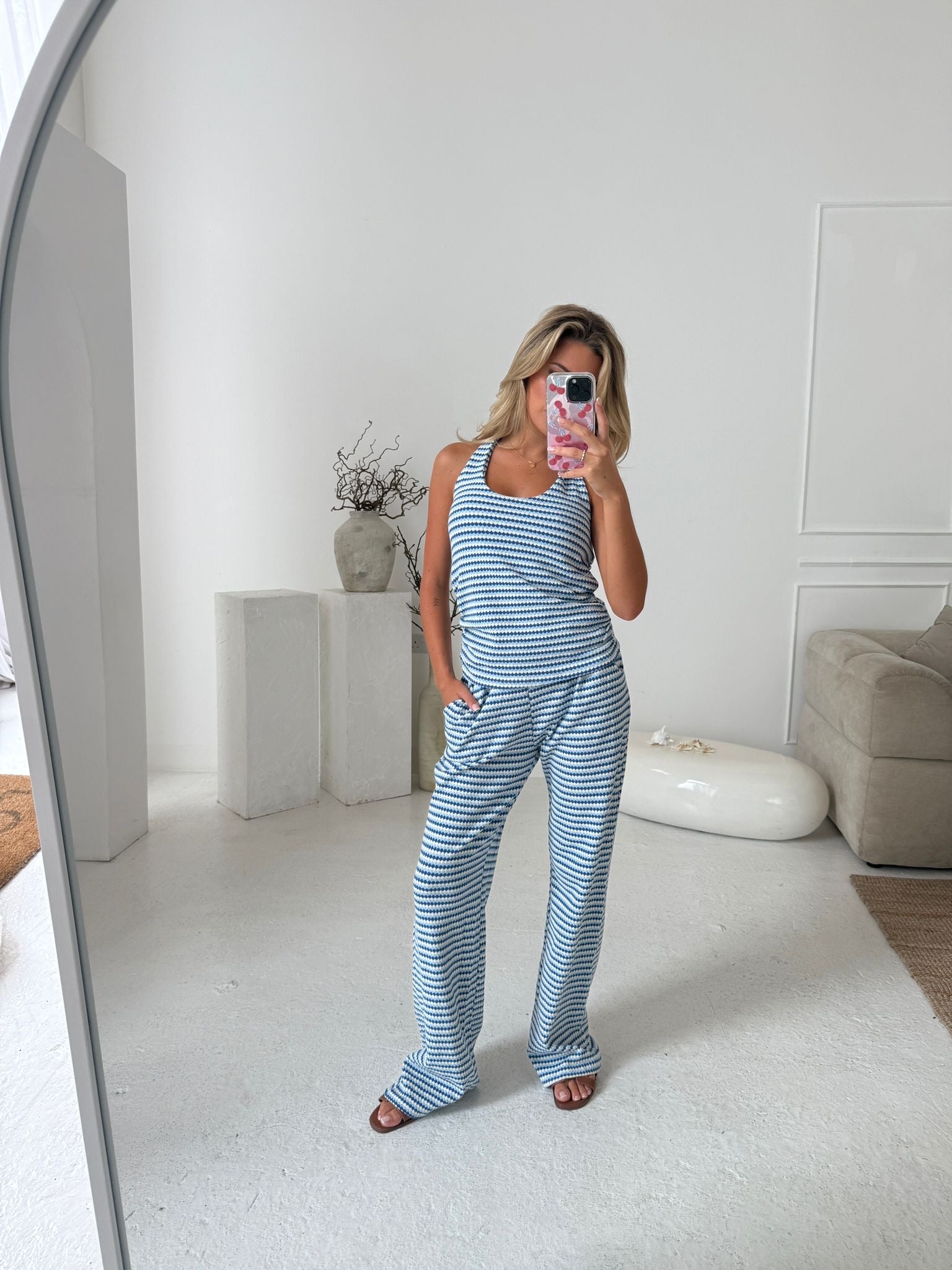 Halterneck stripe lounge set - blue