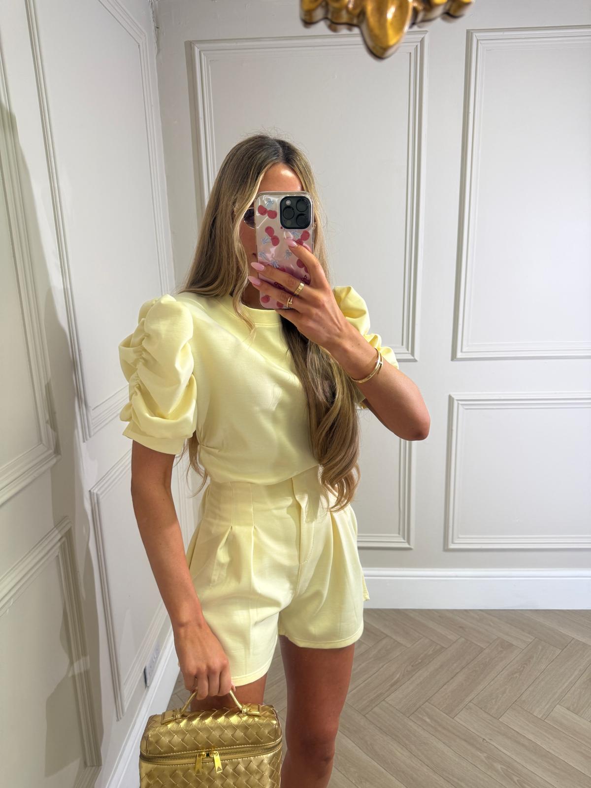 Ruched arm short set - yellow