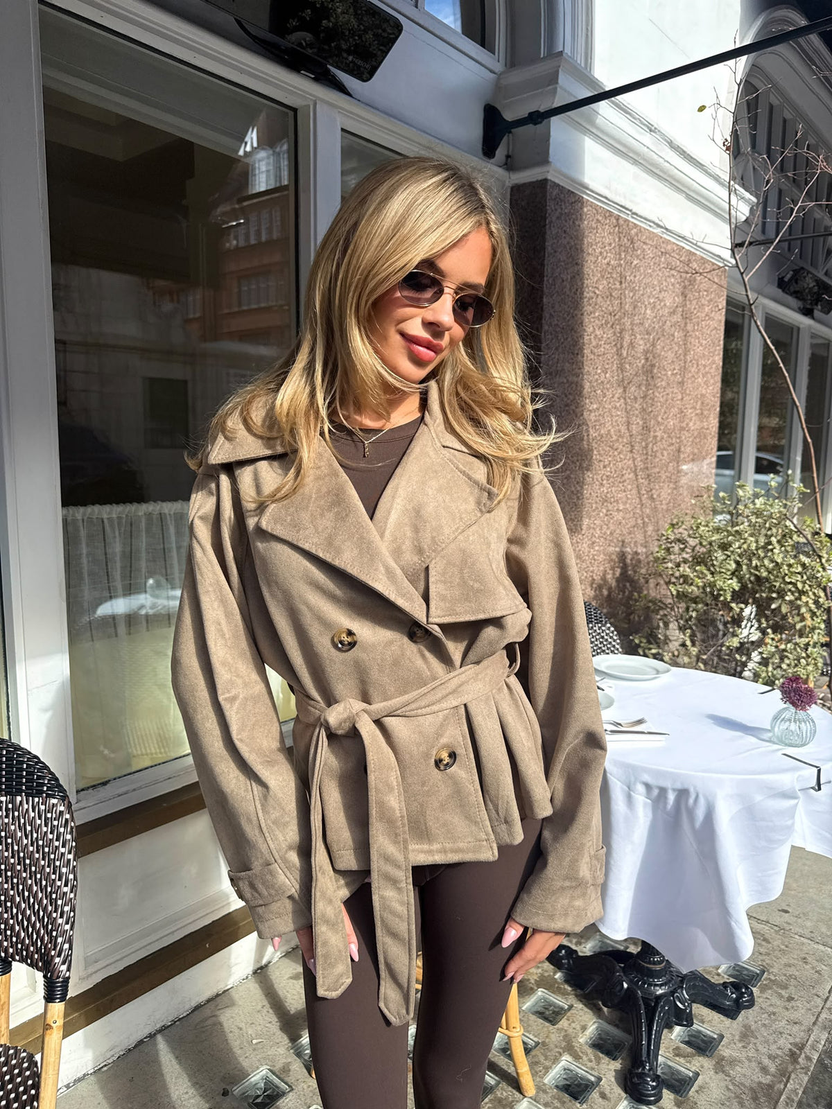 Suede trench jacket - beige