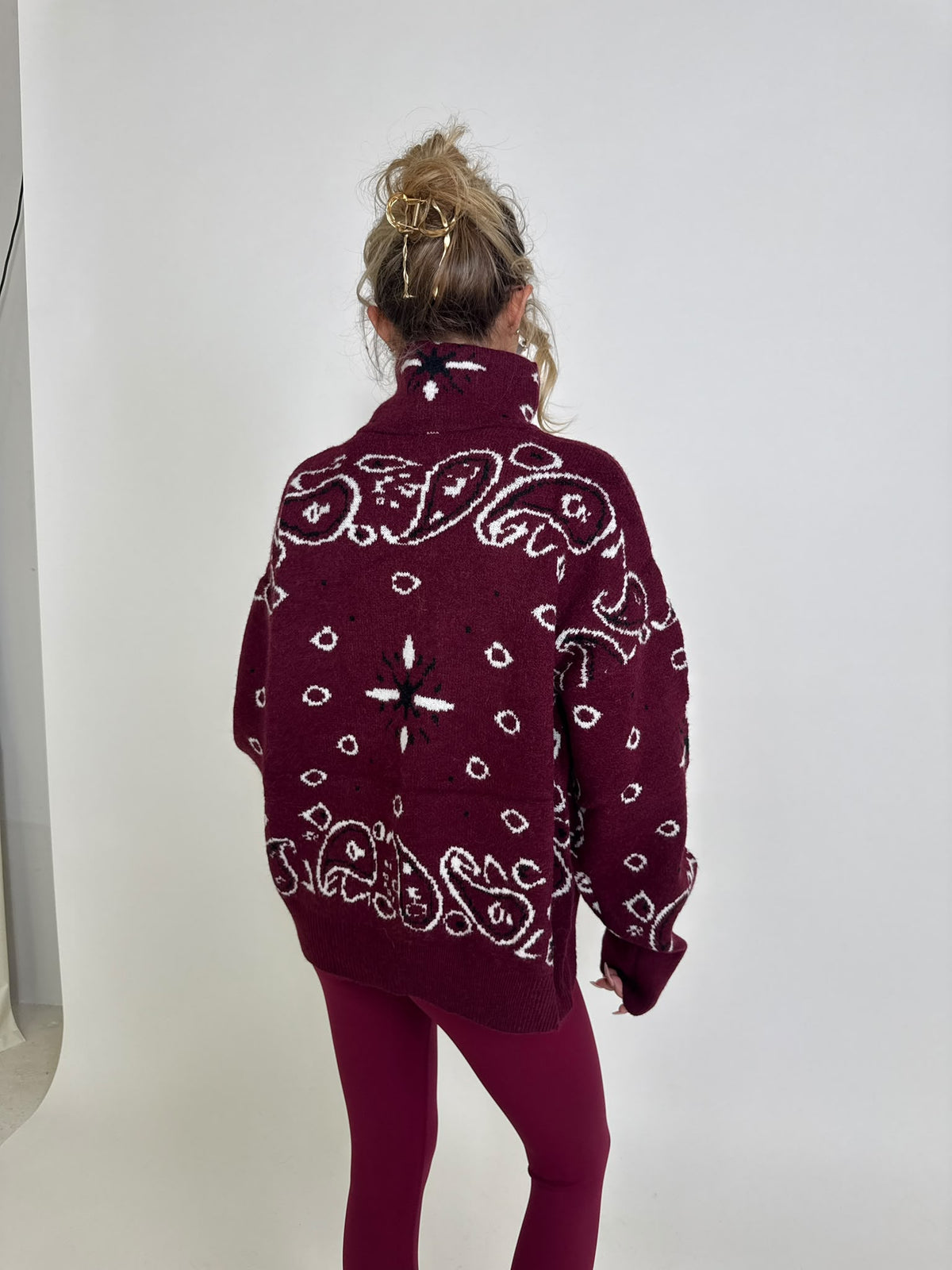 Bandana knit cardigan - burgundy