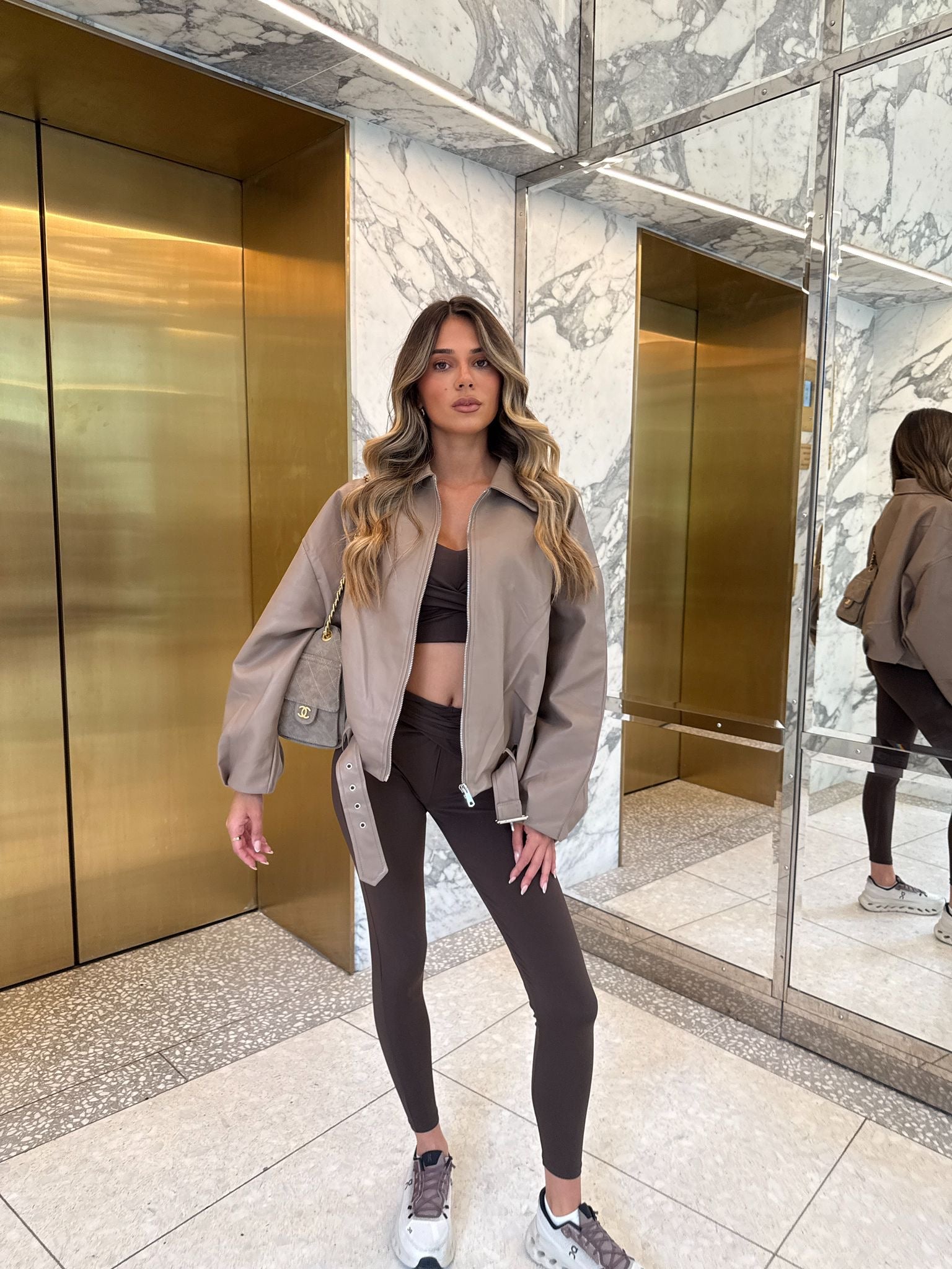 Faux leather belt jacket - mocha