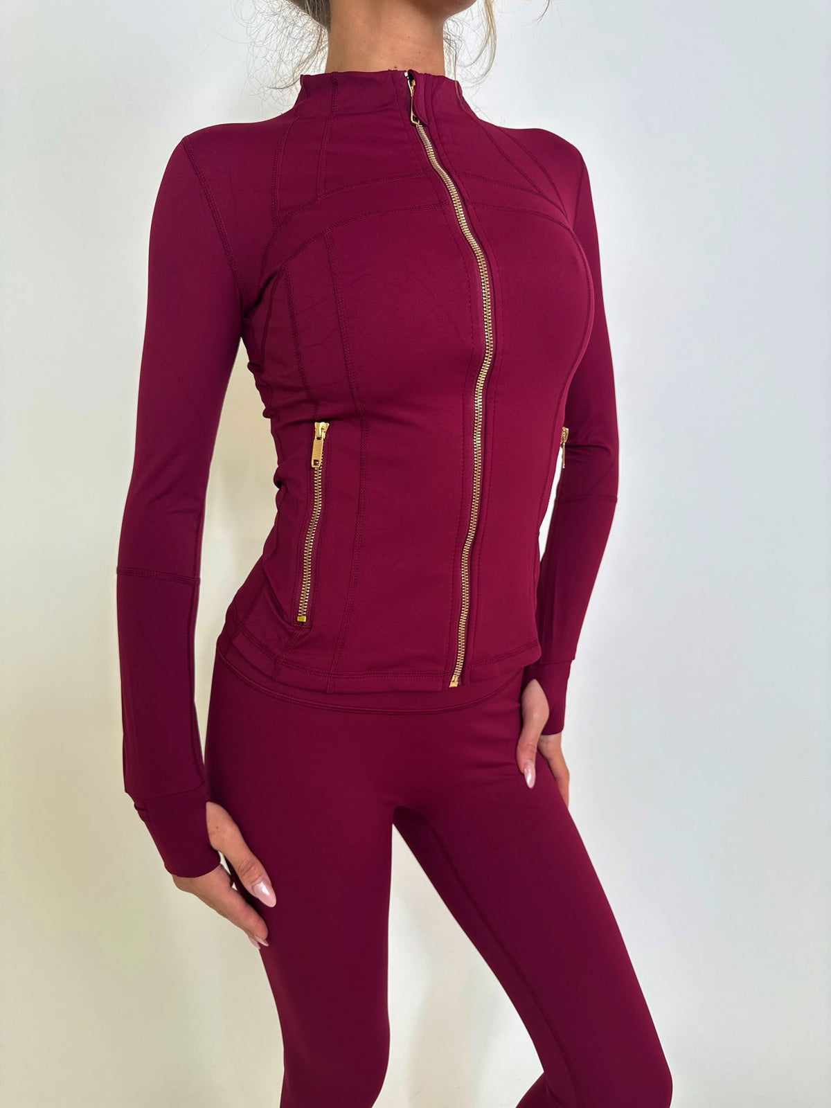 Gold zip gym set - burgundy