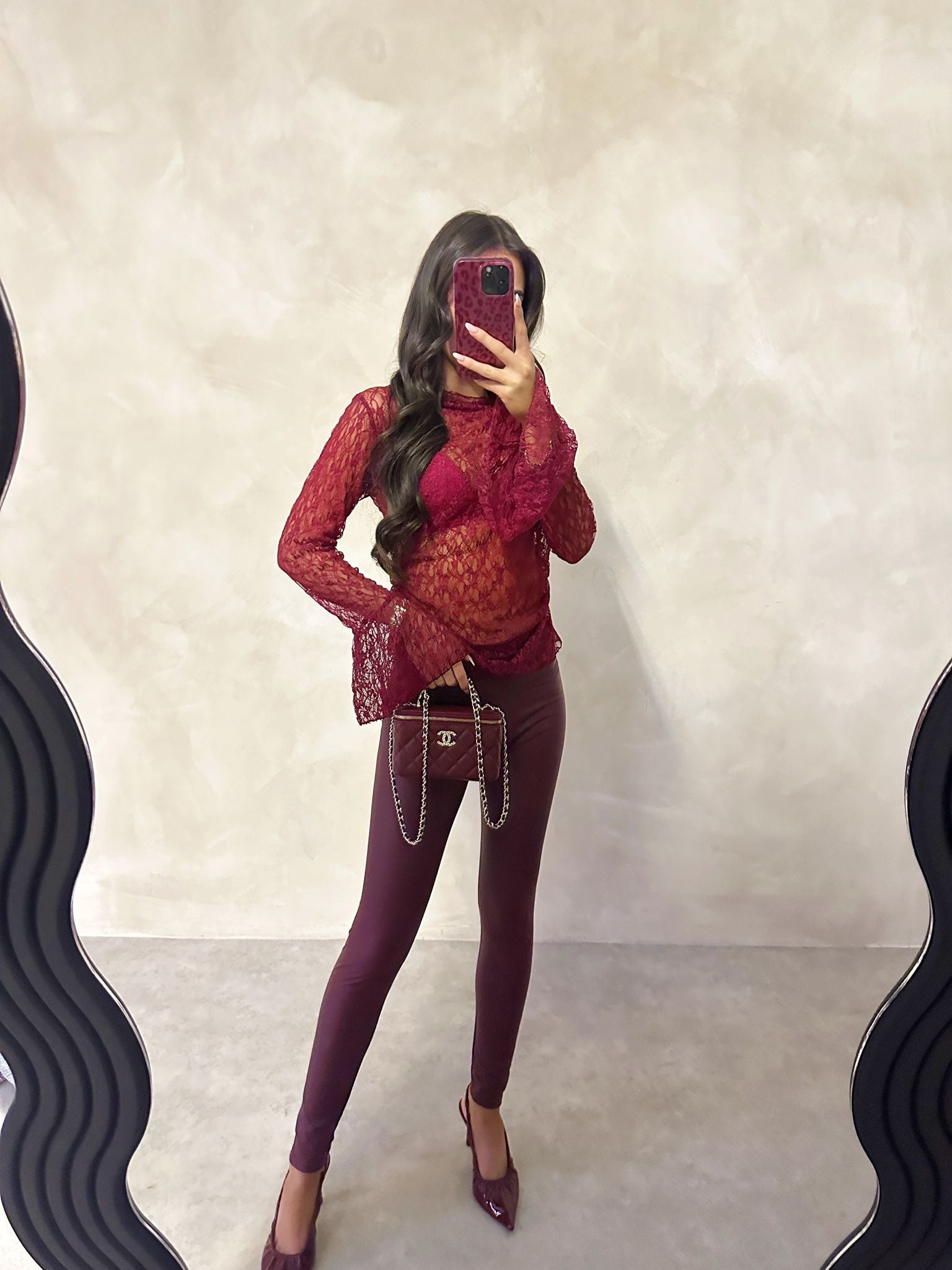 Lace long sleeve top - wine