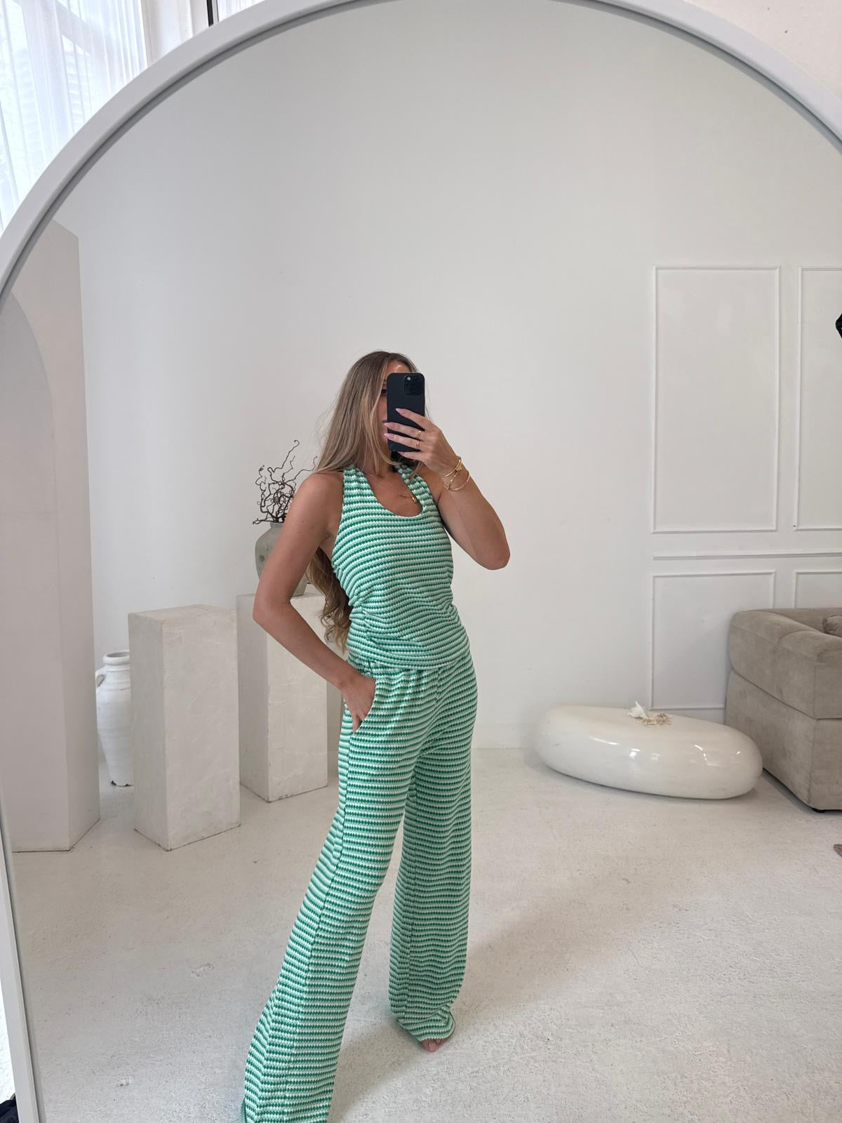 Halterneck stripe lounge set - green