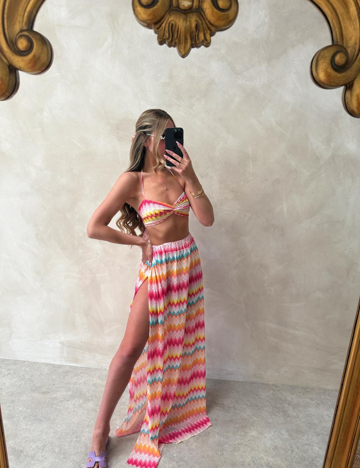 Zig zag bra let maxi set - pink