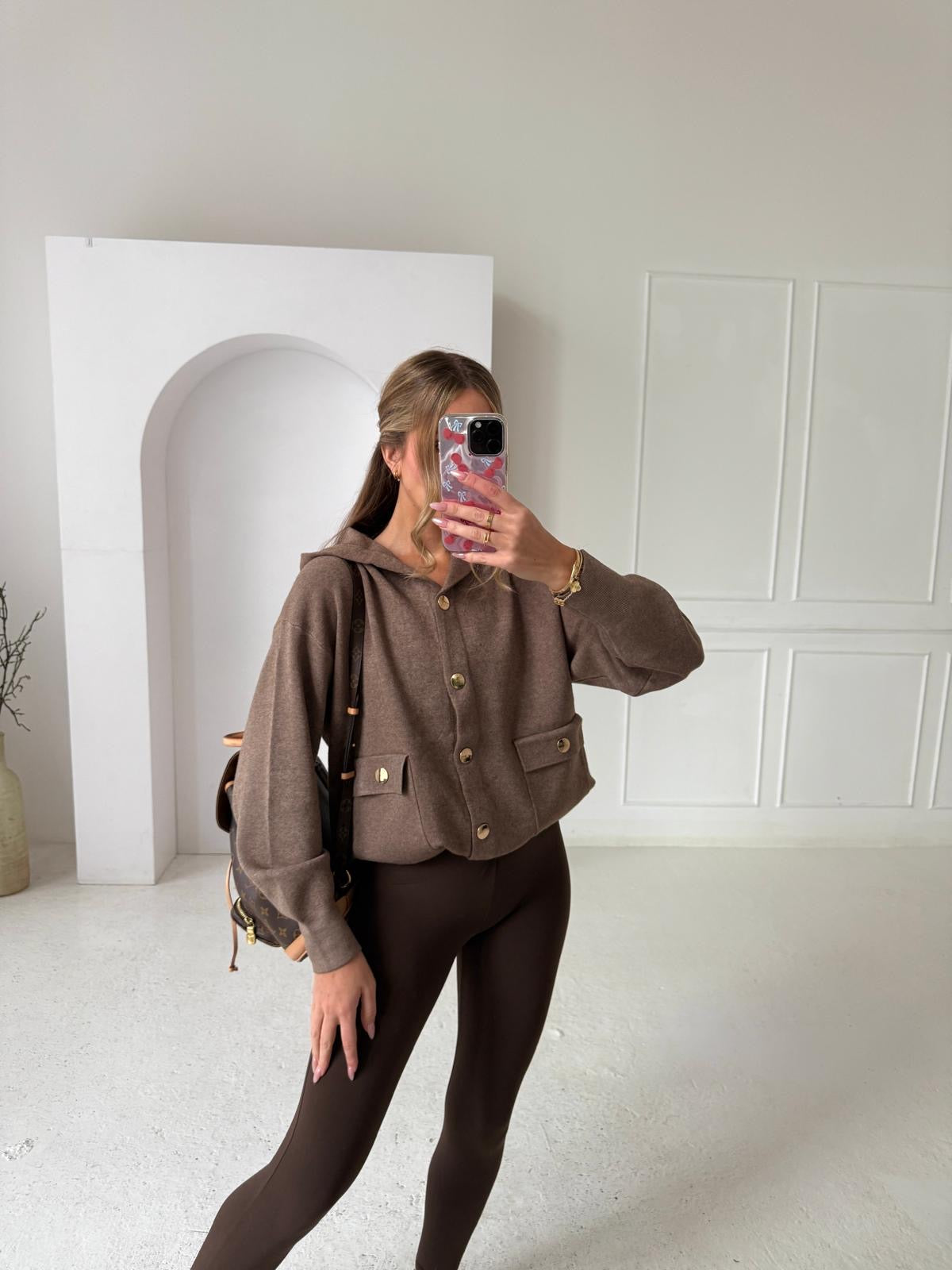 Knit hood jumper - mocha