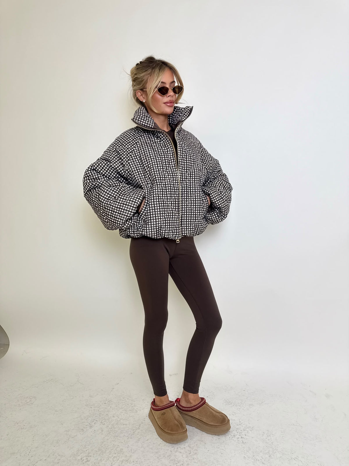Checked pattern jacket - brown