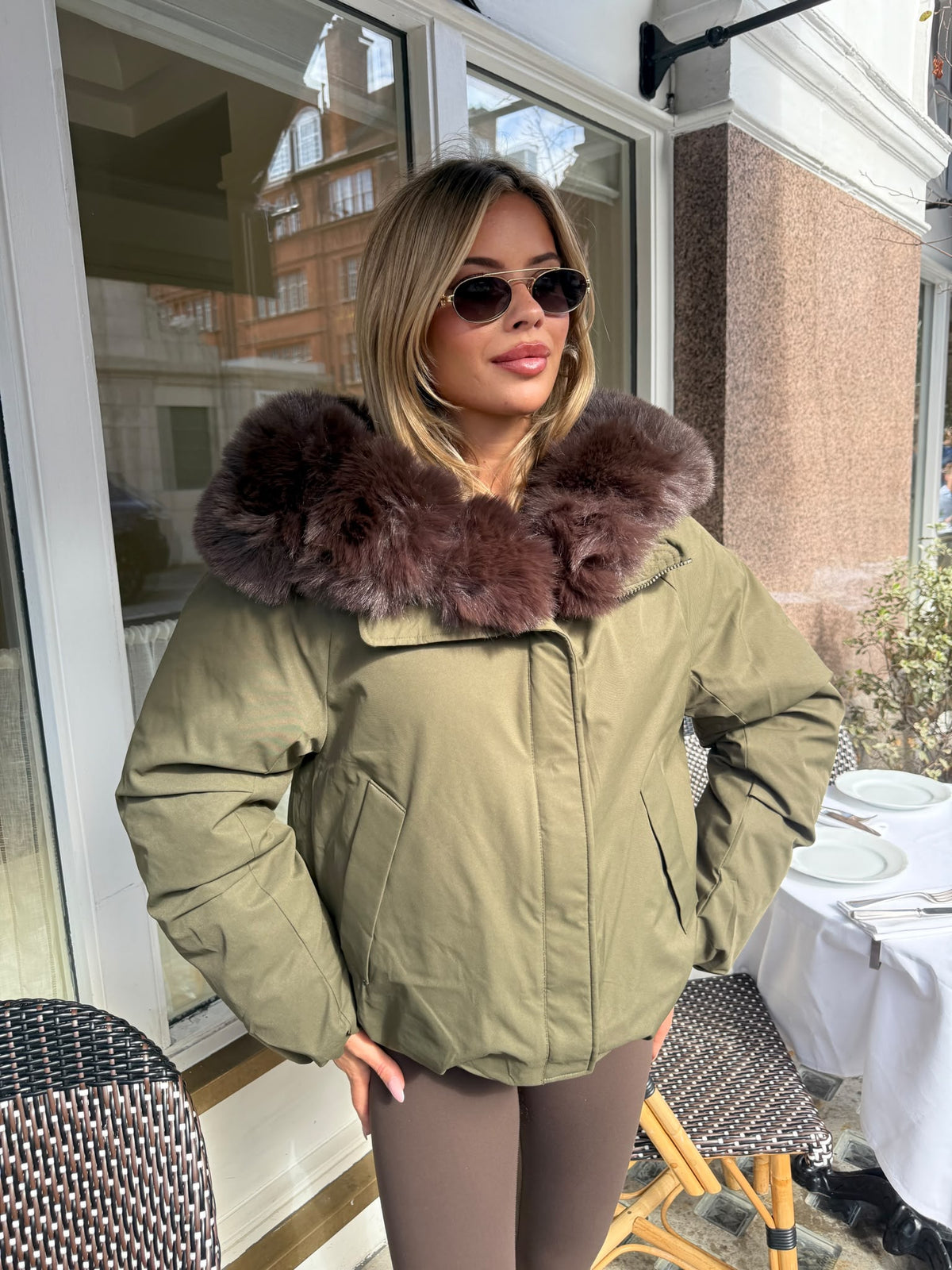 Selina faux fur jacket - khaki