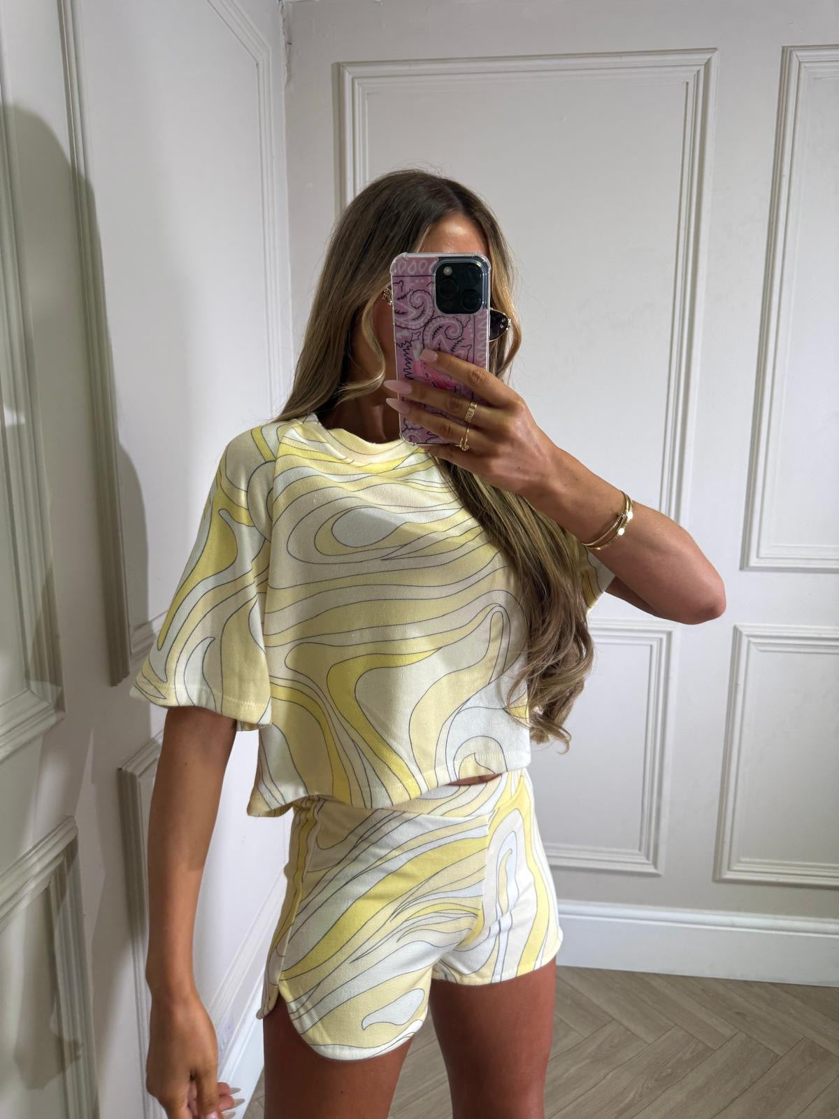 Towelling pattern short set - yellow