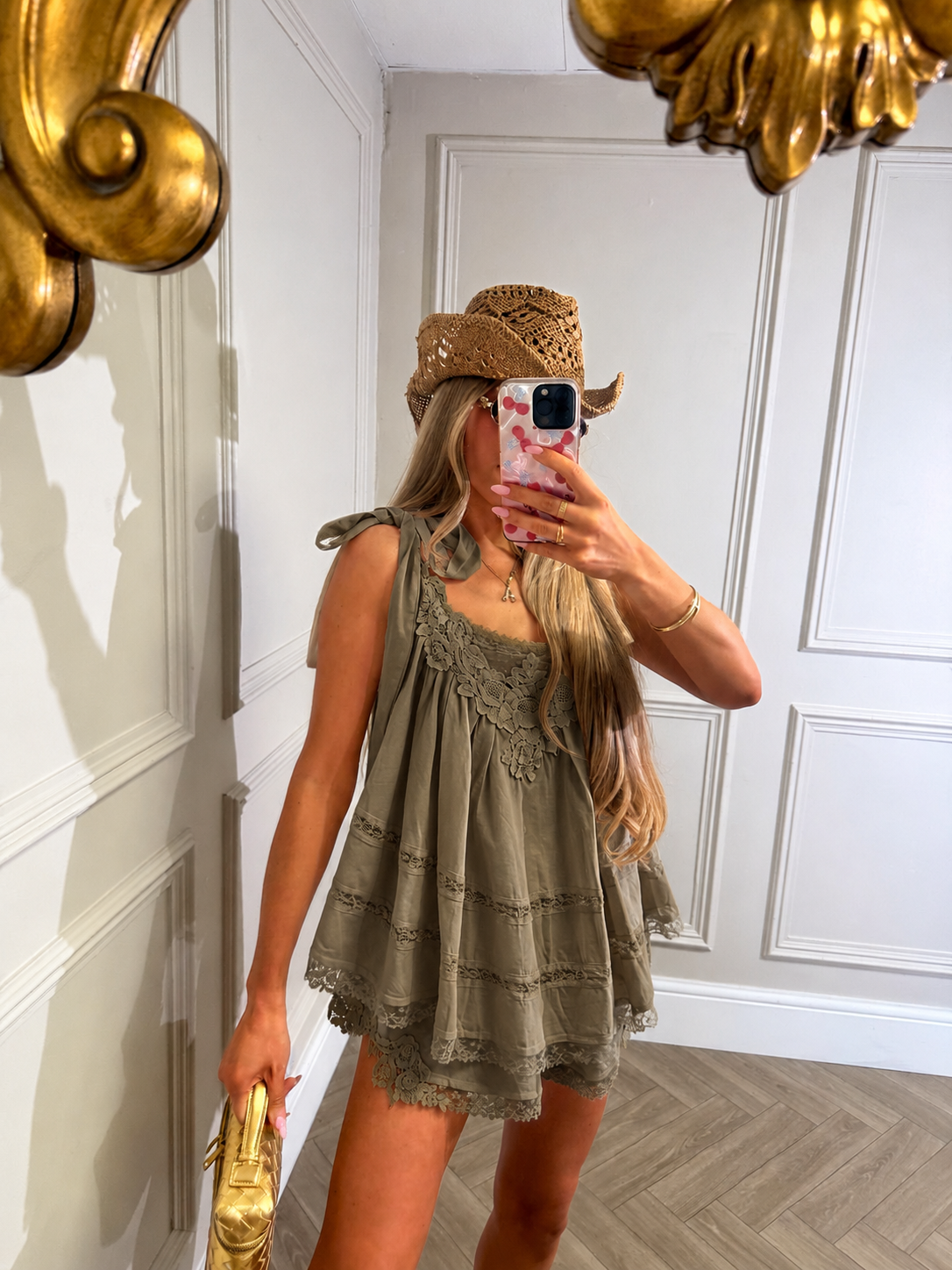 Luxury crochet lace tie set - khaki