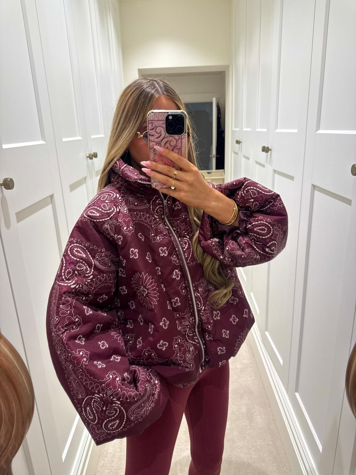 Bandana puffa jacket - wine