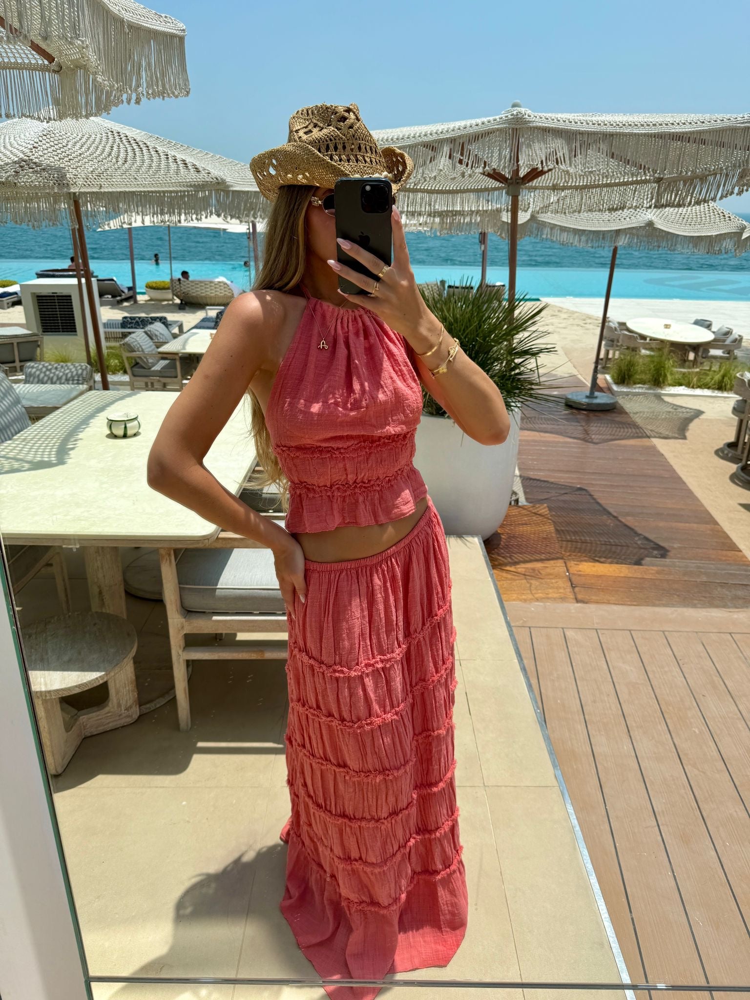 Serena Cheesecloth Two Piece - coral