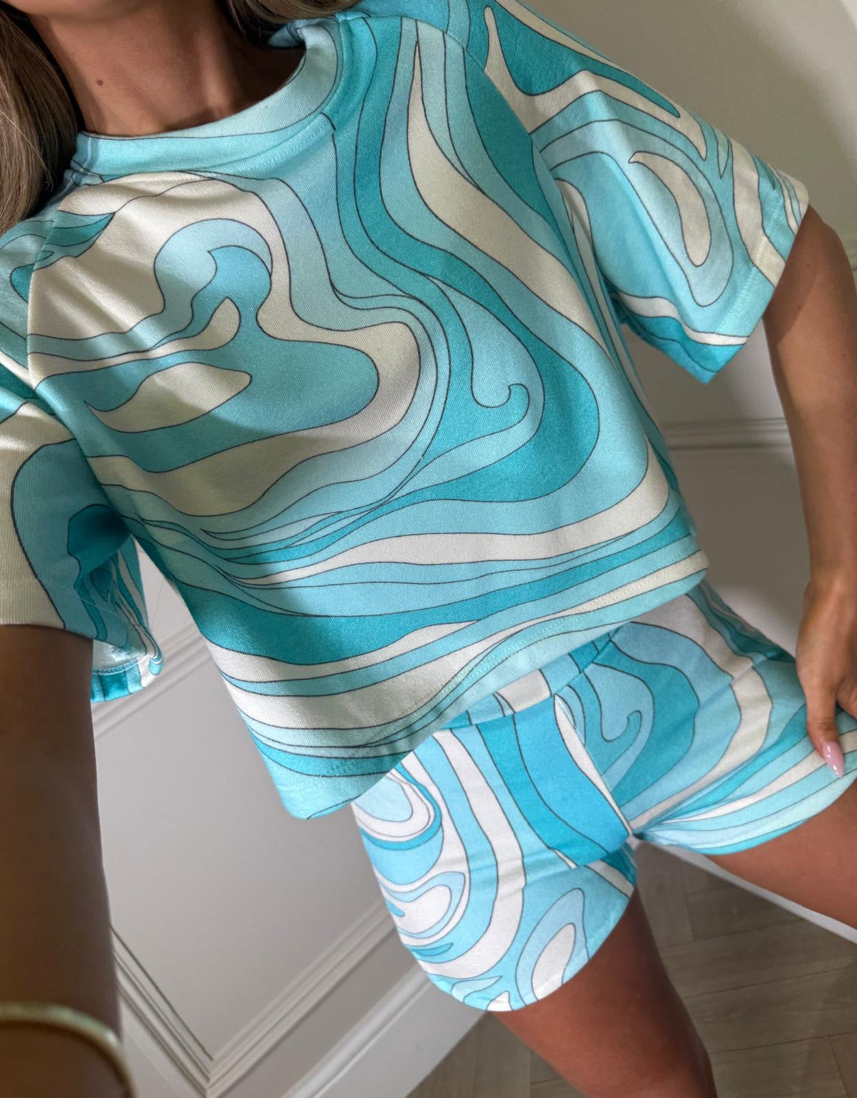 Towelling pattern short set - blue
