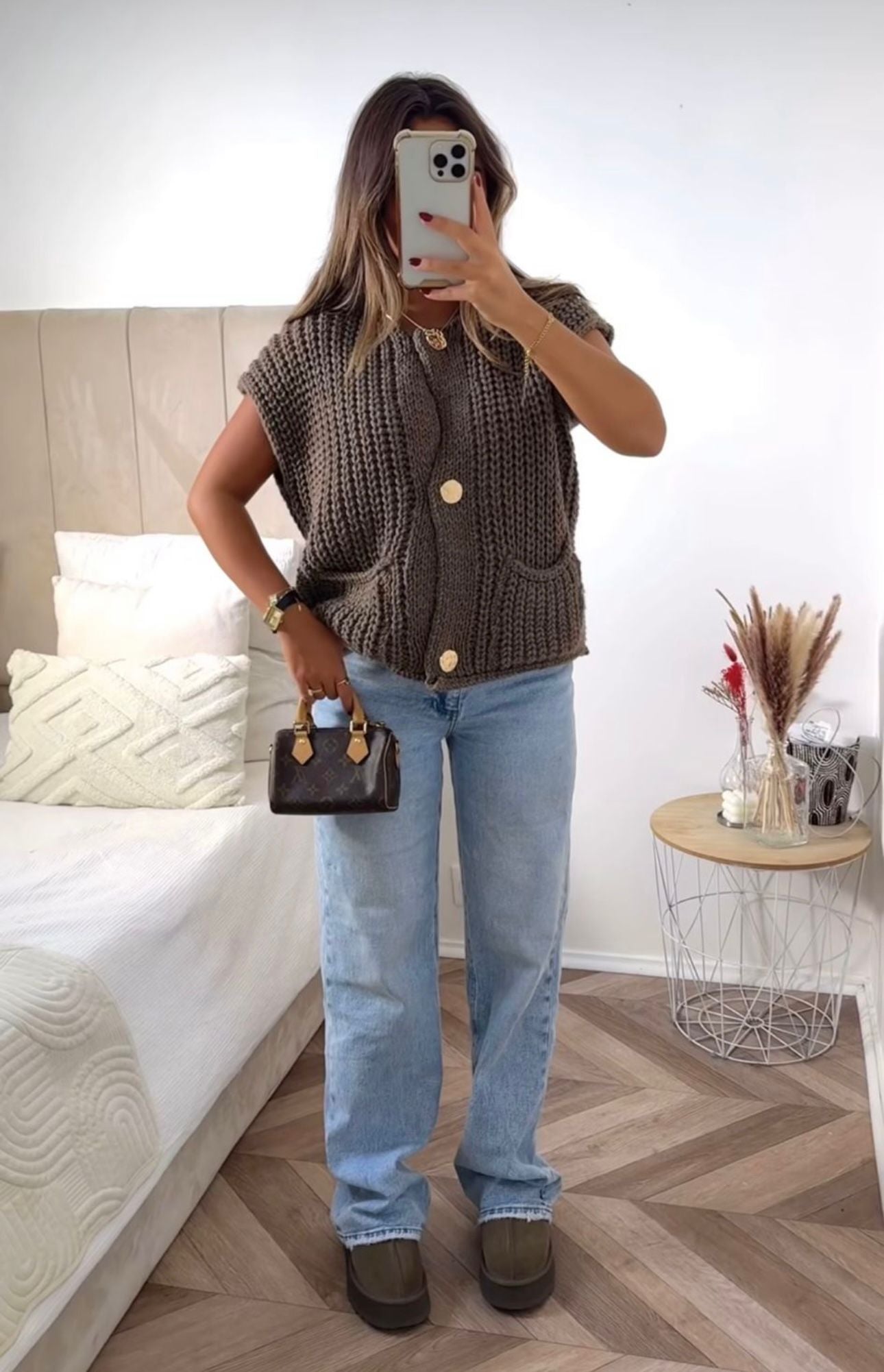 Chunky knit gilet top - mocca