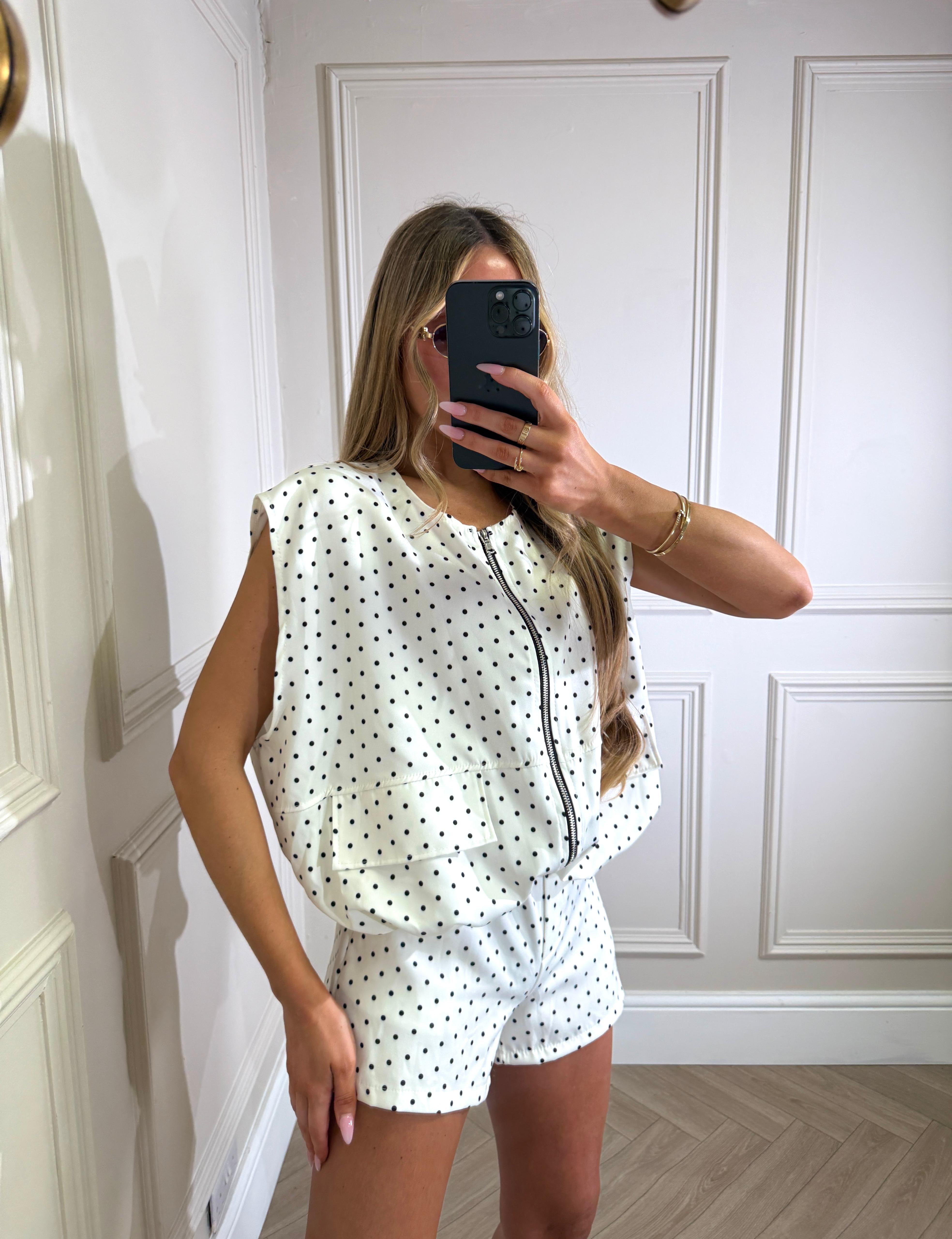 Bria short sleeve dot set - white