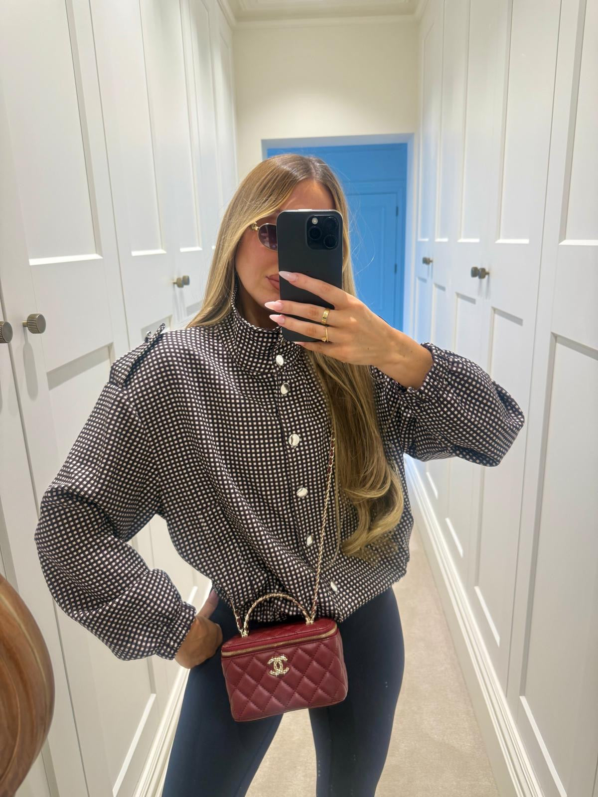 Silver button gingham jacket - wine