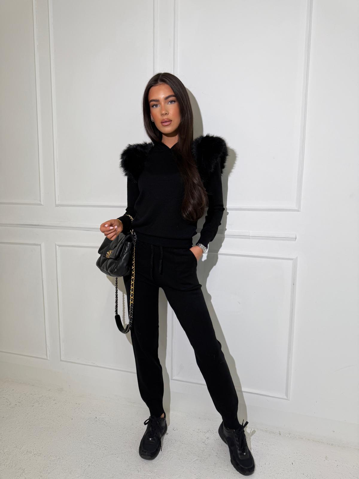 Fur knit tracksuit - black
