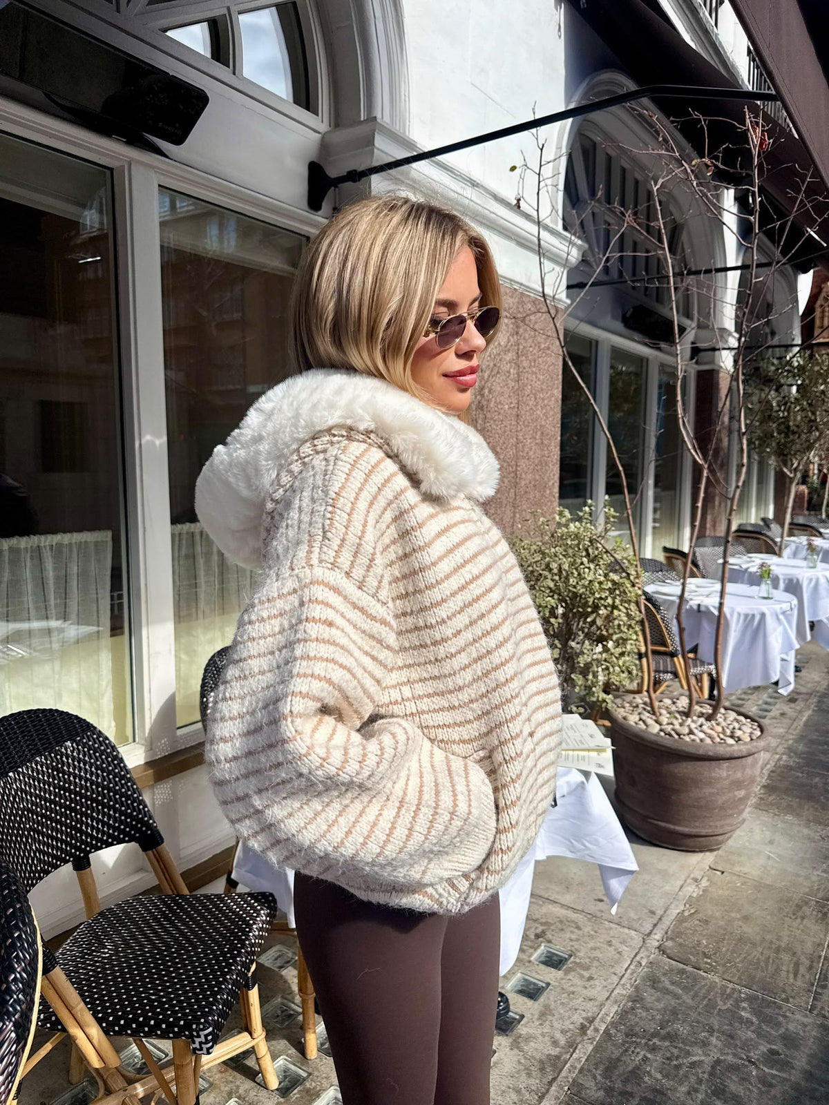 Stripe faux fur cardigan - cream