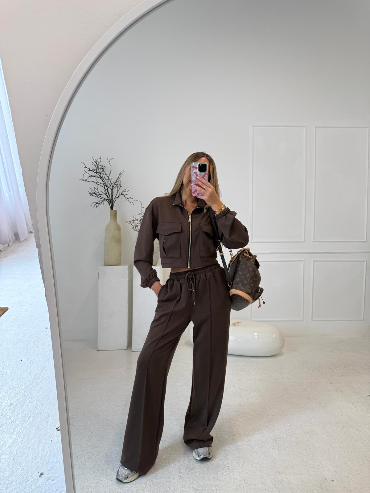 Gold zip pocket tracksuit - brown
