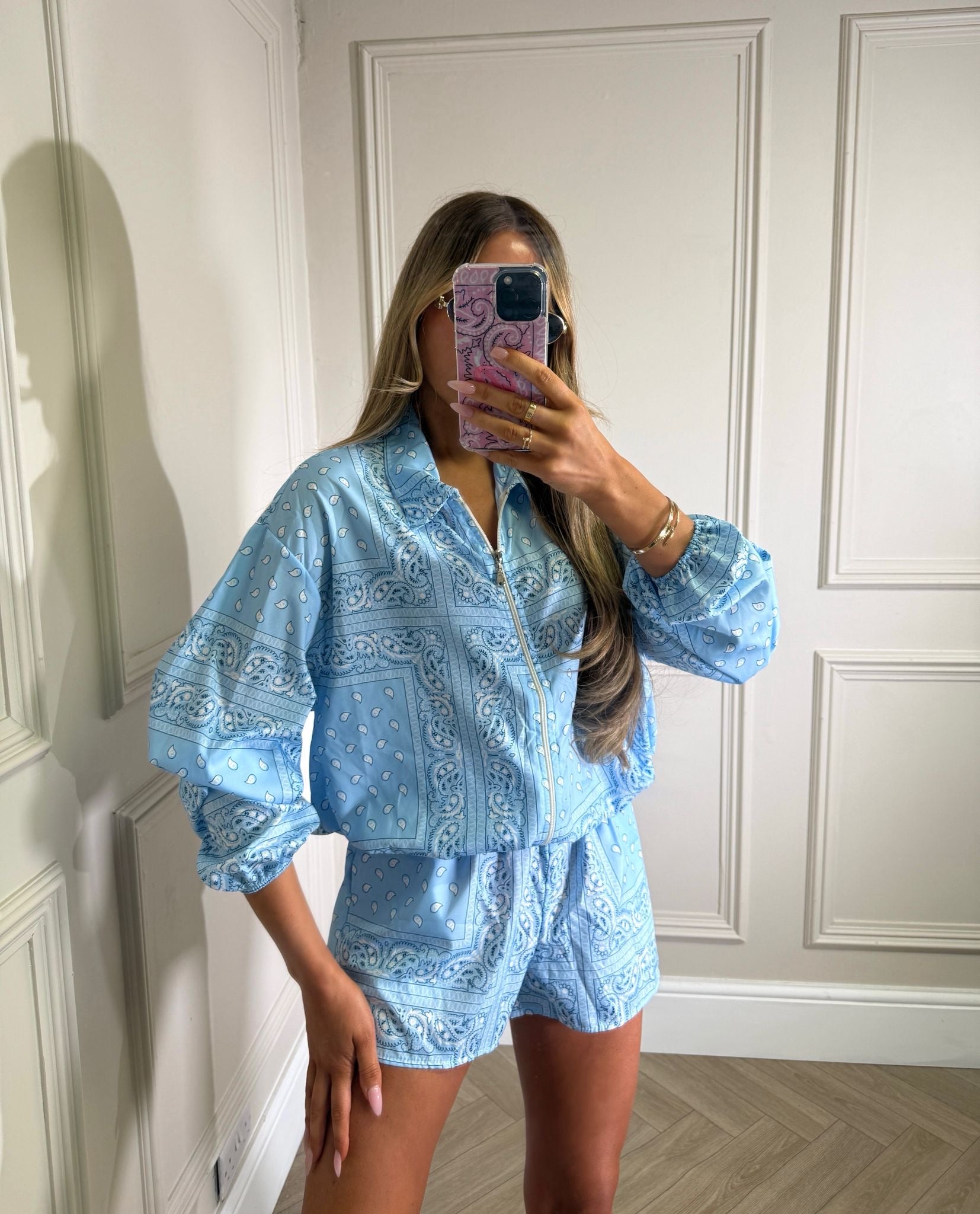 Lucia jacket and short co-ord - bandana blue