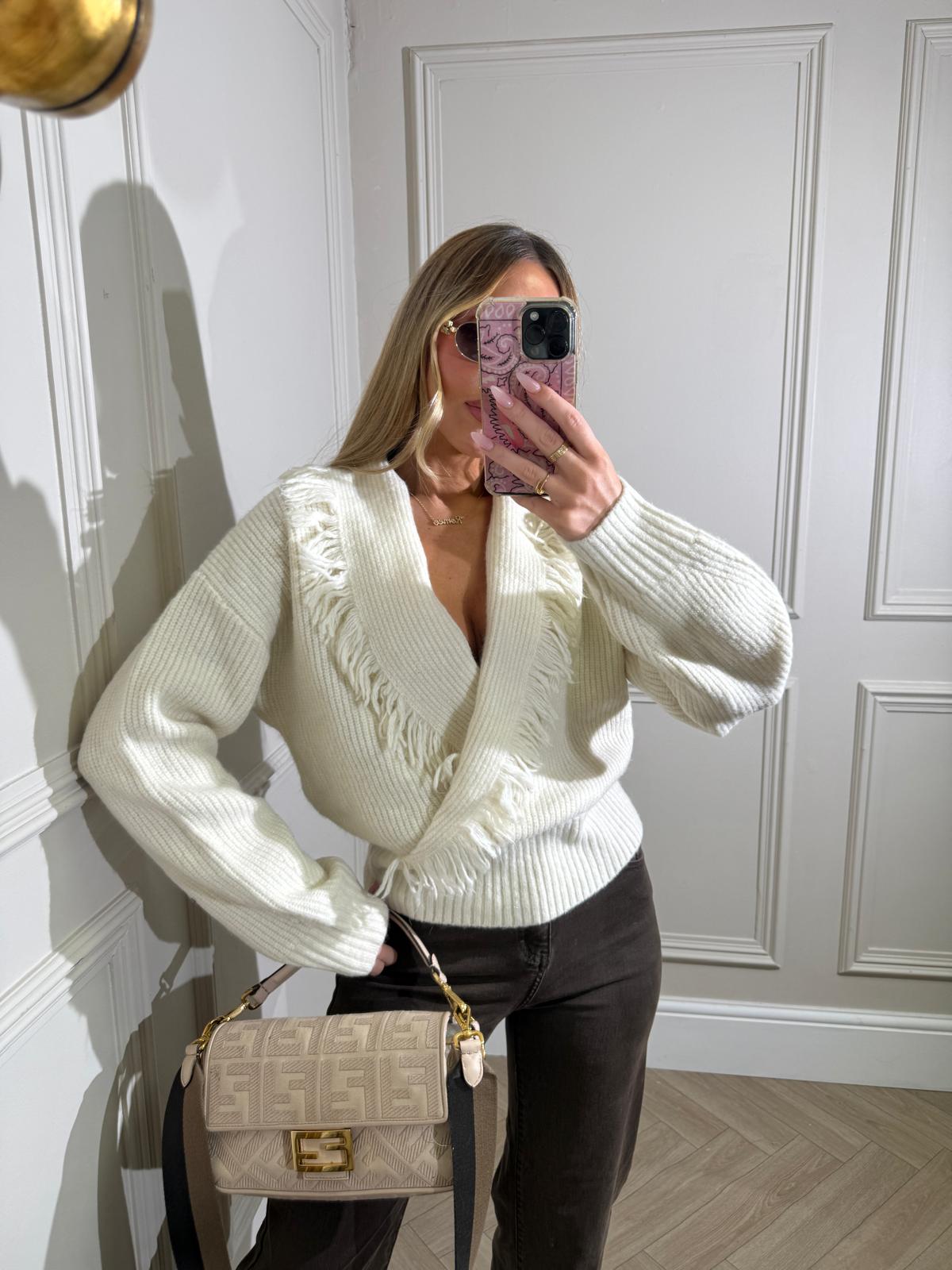 Fringe knit jumper - cream
