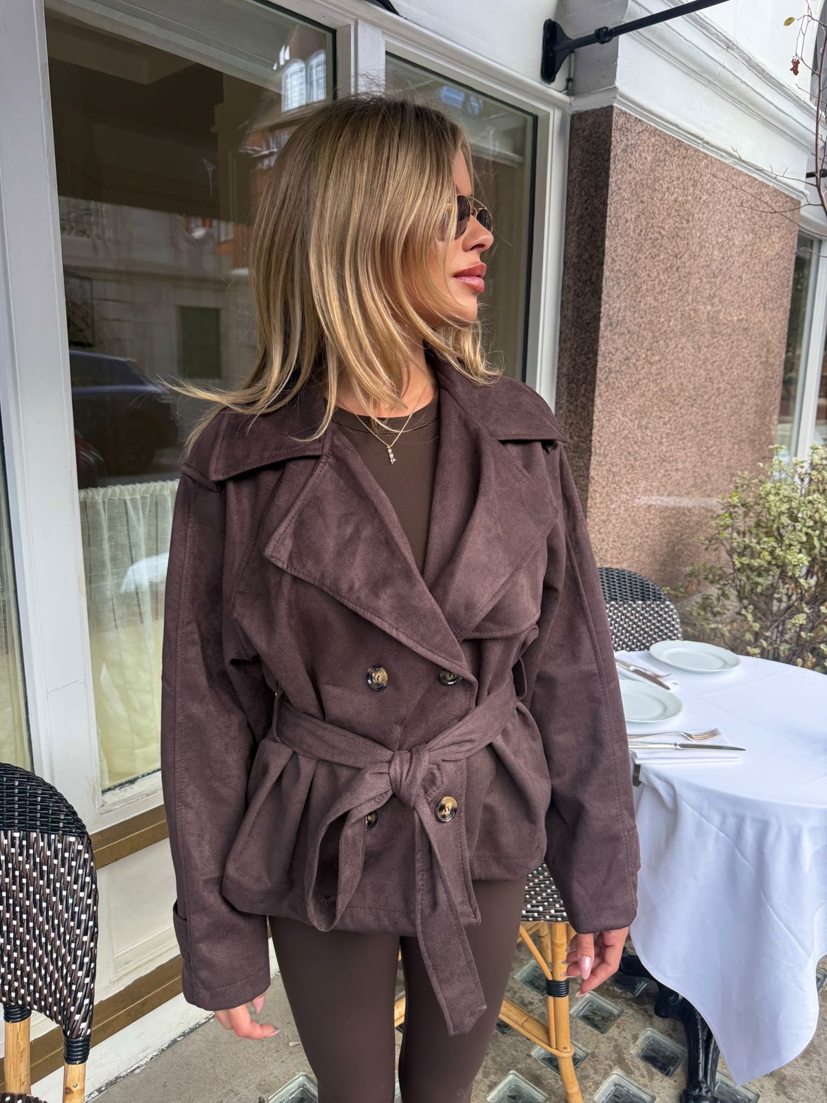 Suede trench jacket - brown