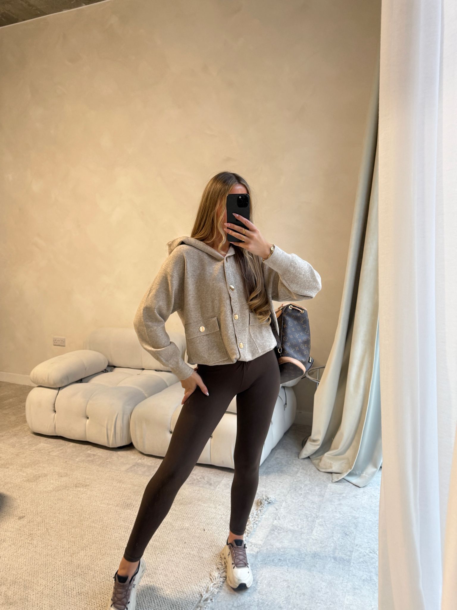 Knit hood jumper - beige