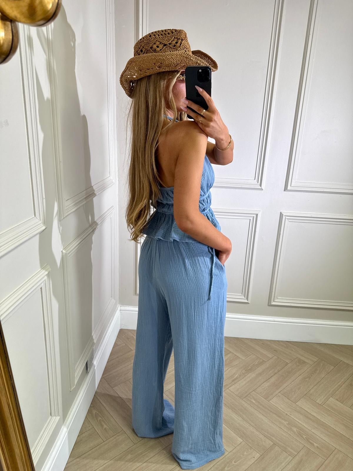 Olivia cheesecloth trouser set - blue