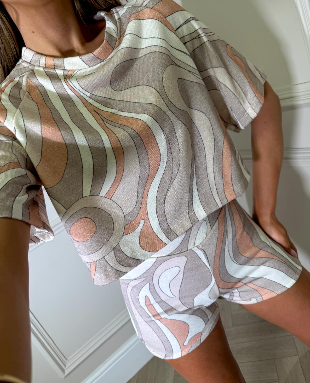 Towelling pattern short set - beige