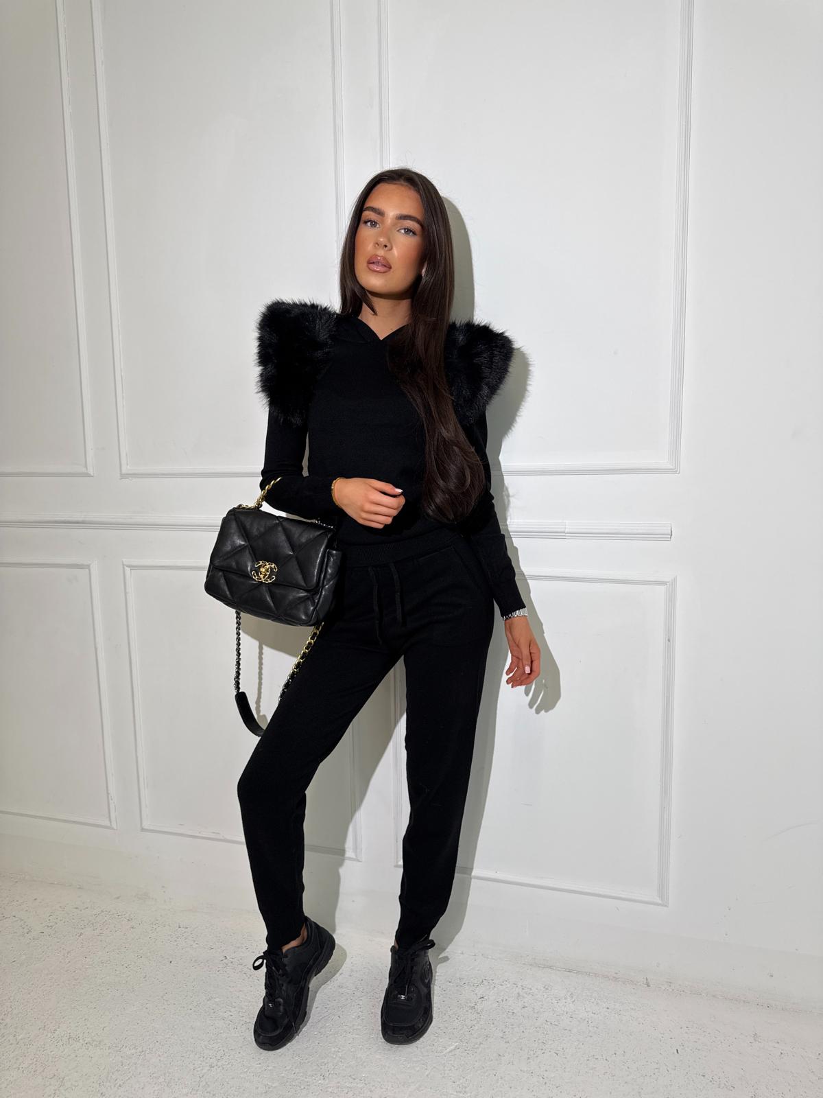 Fur knit tracksuit - black