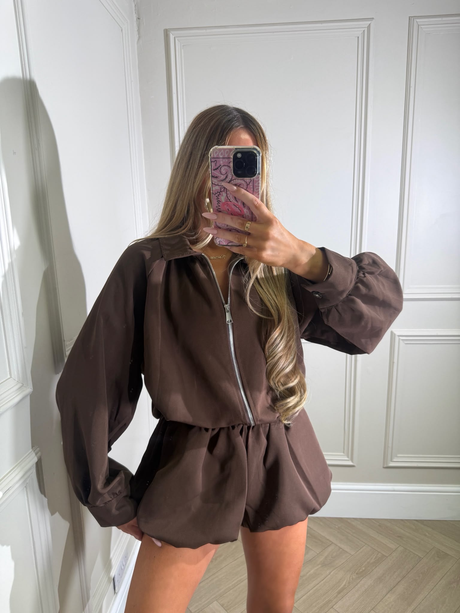 Jacket and puff shorts co-ord - brown