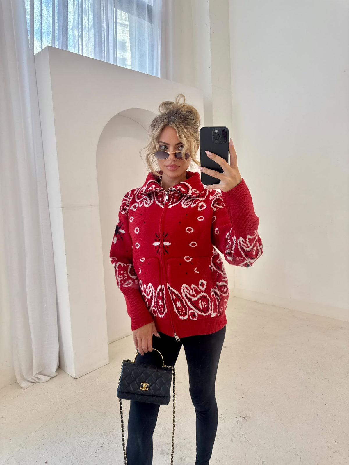 Bandana knit cardigan - red