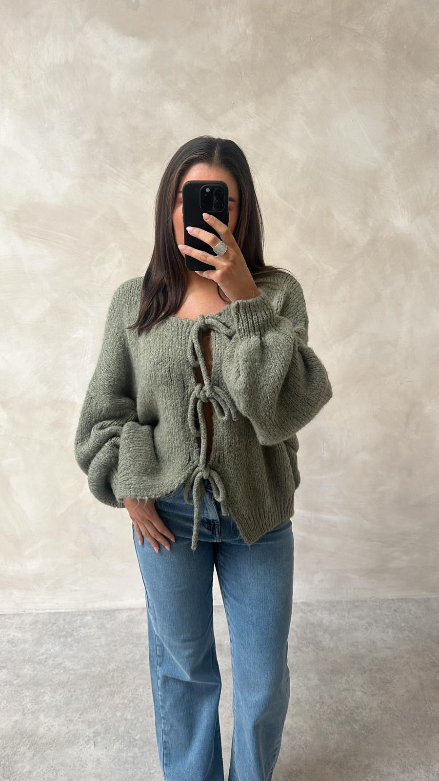 Tie knit cardigan - khaki