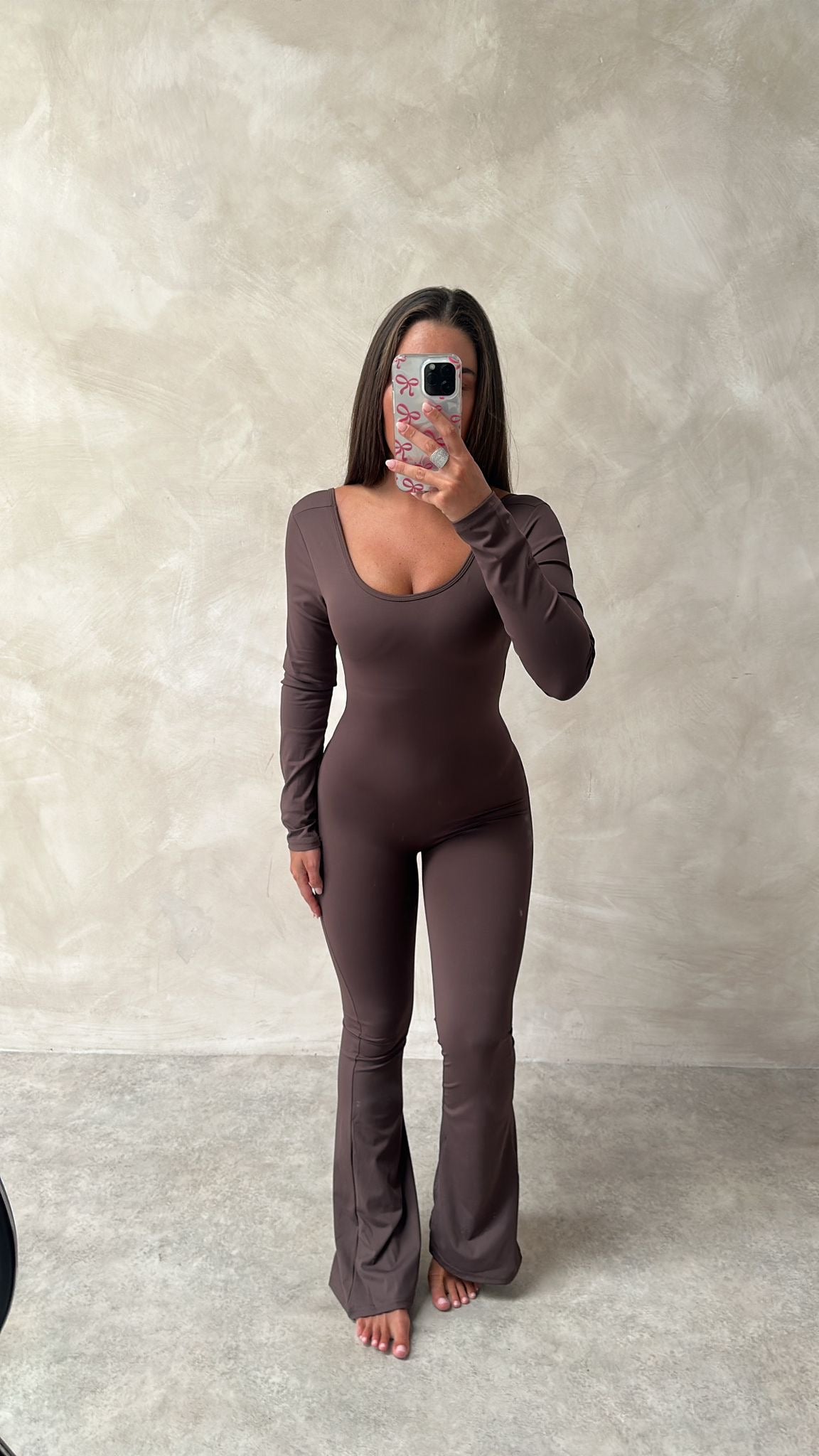 Long sleeve sculpt jumpsuit - brown