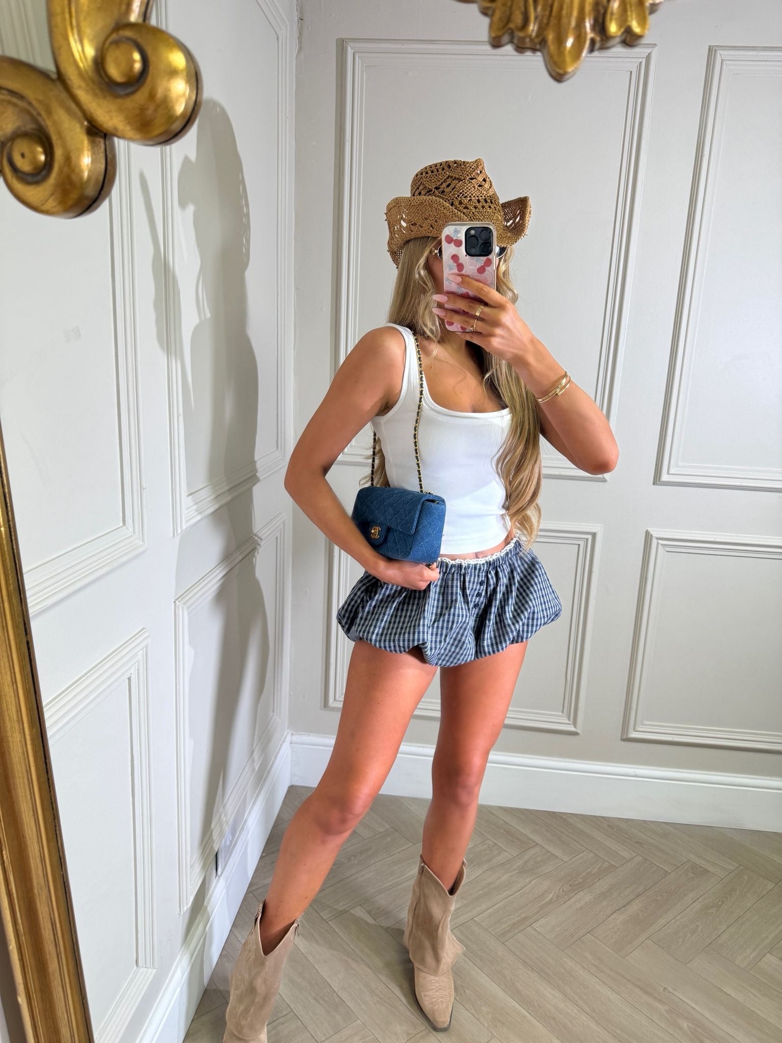 Check balloon shorts - navy