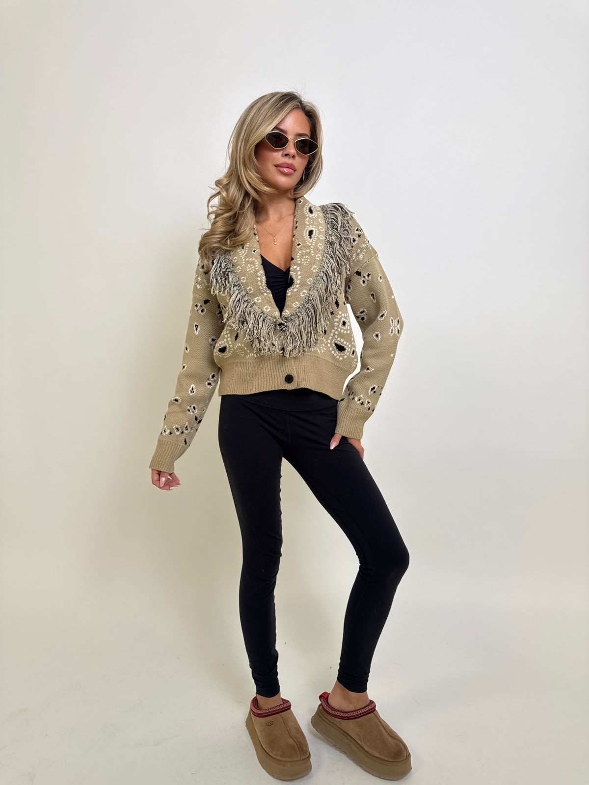Fringe Bandana knit cardigan - beige
