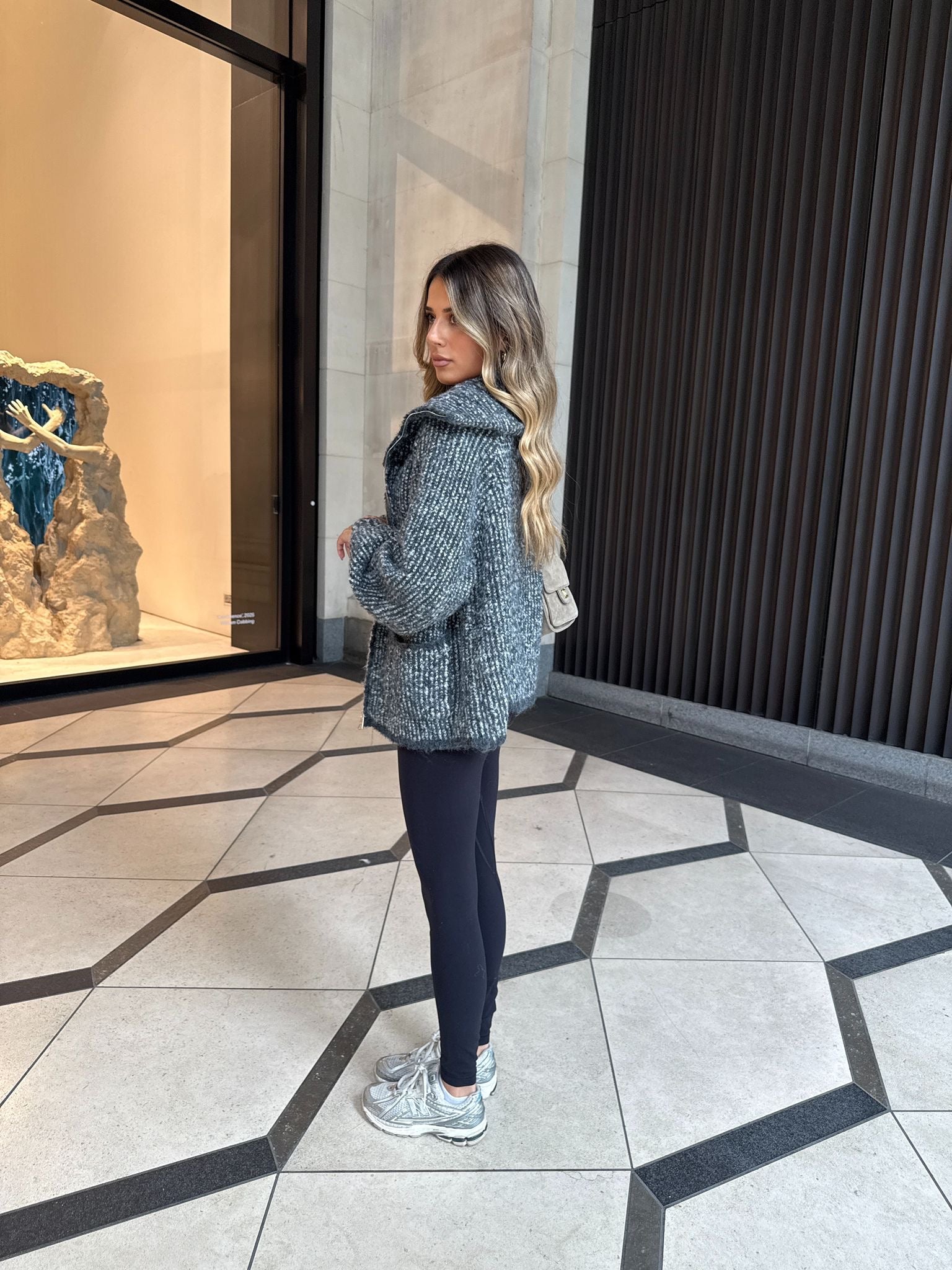 Chunky knit zip cardigan - grey