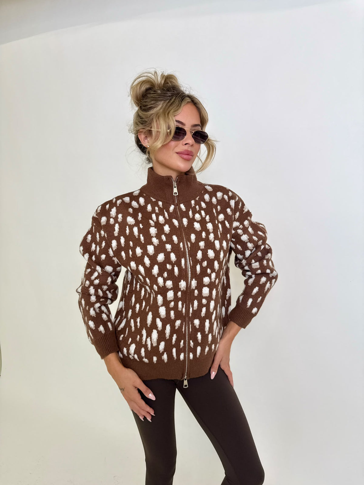 Animal print cardigan - brown