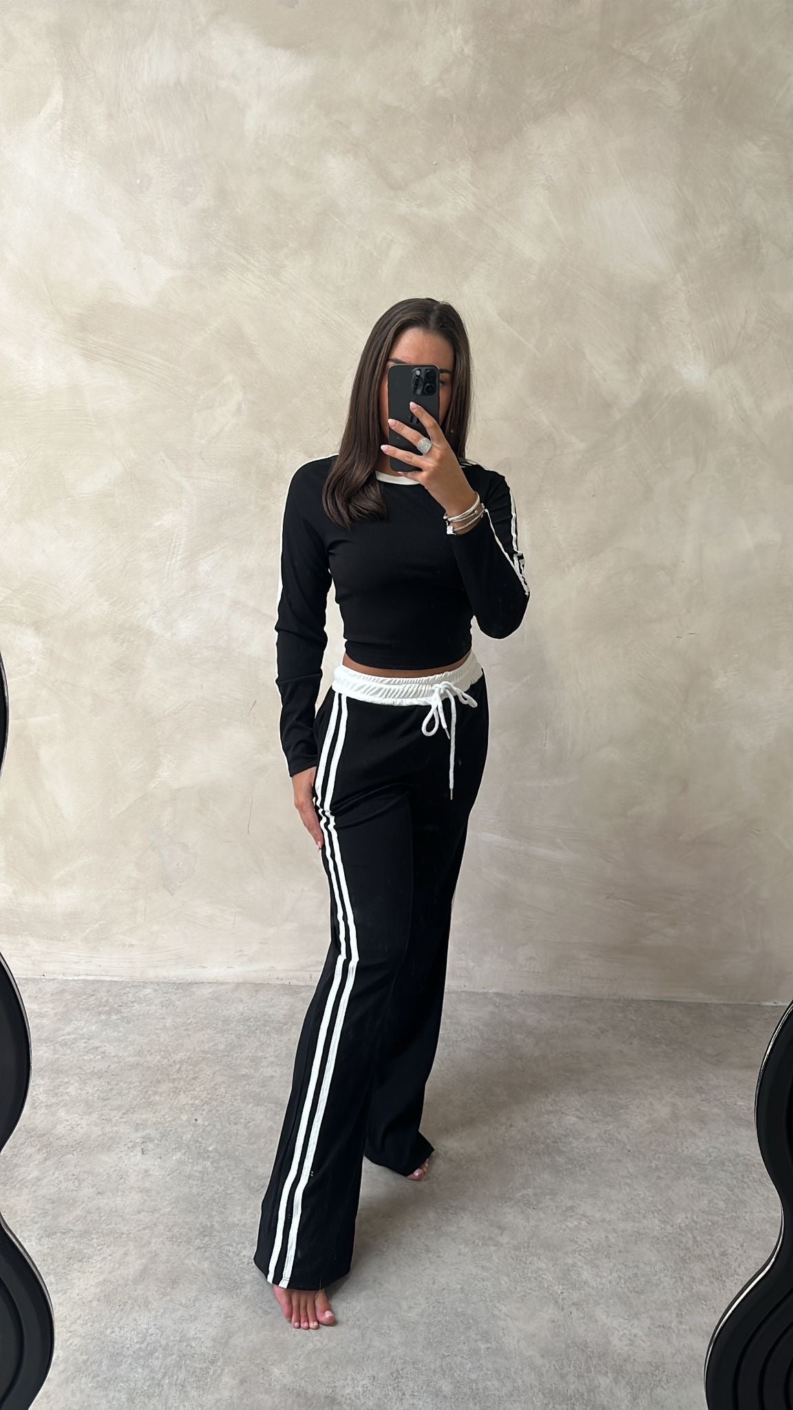 Stripe long sleeve lounge set - black