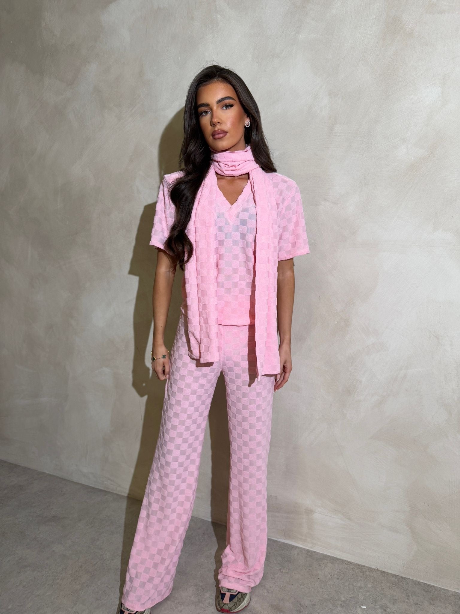 Scarf Square towelling trouser set - pink