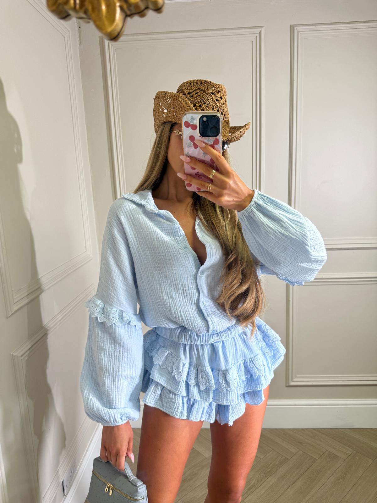 Grandad collar cheesecloth co-ord - blue