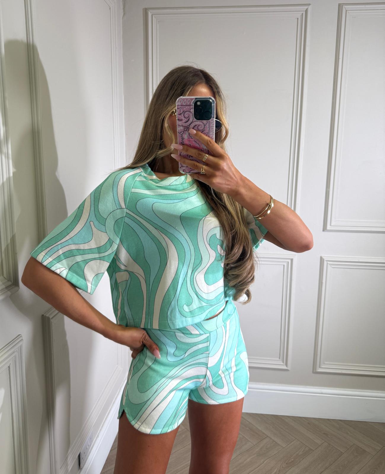 Towelling pattern short set - Green